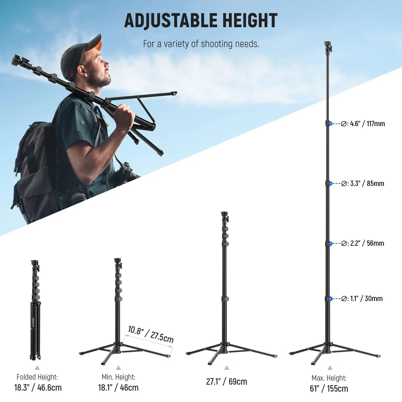 NEEWER ST155 SP-08 18"-61" Phone Tripod & Selfie Stick