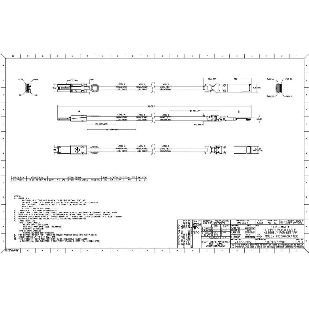 NetApp X6544A-R6 - 5m Data Cable with Plug miniSAS/QSFP | miniSAS Cntlr-Shelf,