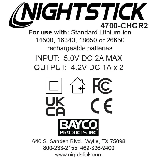 Nightstick - Double Micro USB Battery Charger - fits standard 14500/16340/18650/26650