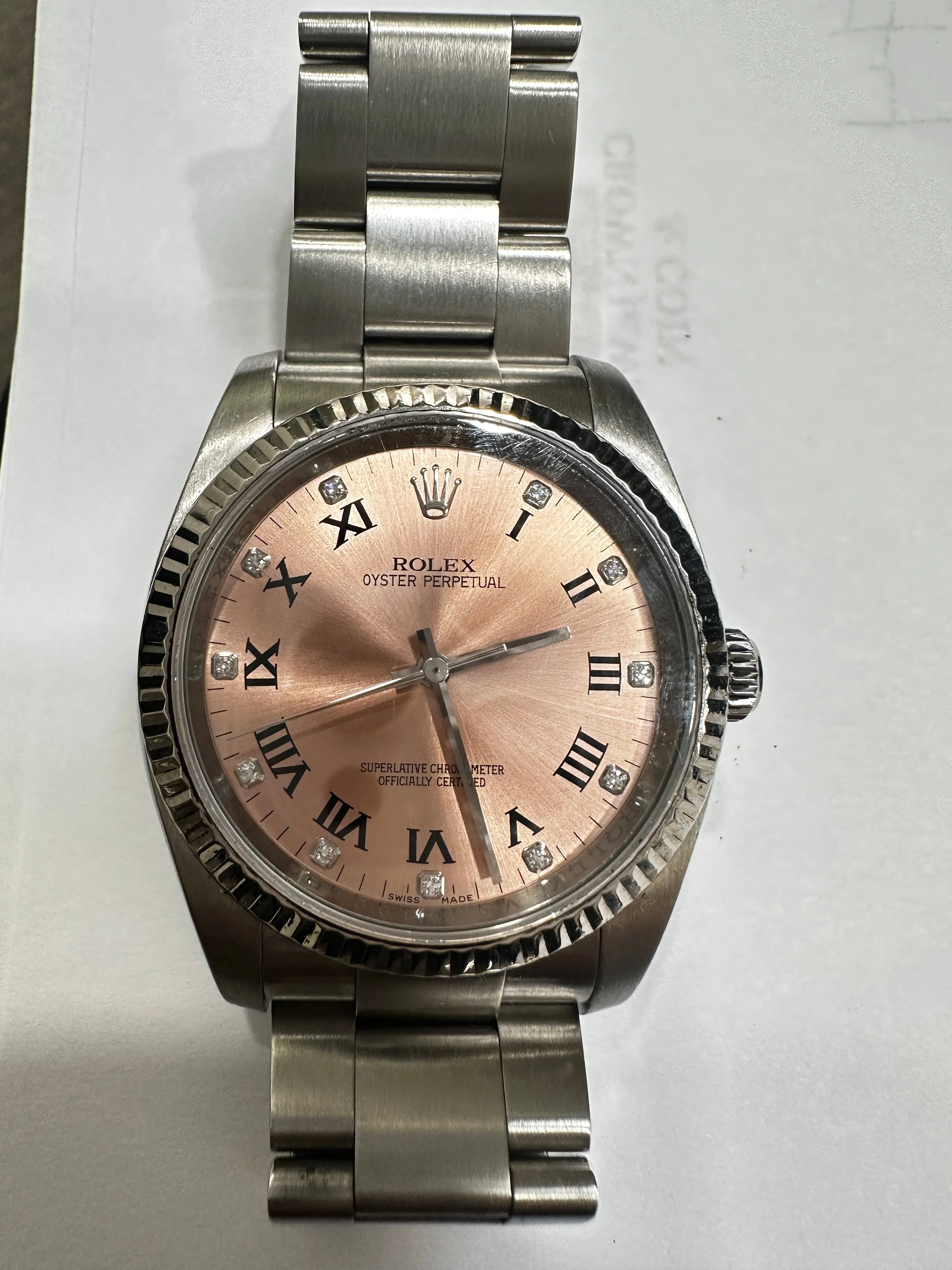 OP Stainless Steel Timepiece with Factory Salmon Diamond Dial