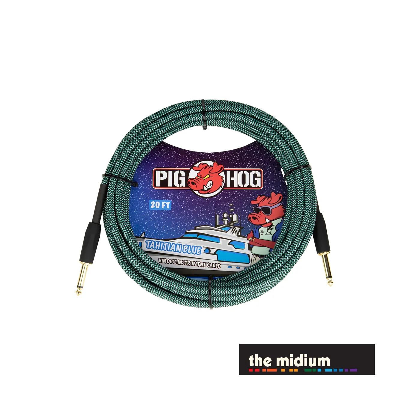 Pig Hog Vintage Series 1/4" TS Instrument Cable — Tahitian Blue — (Multiple Lengths)