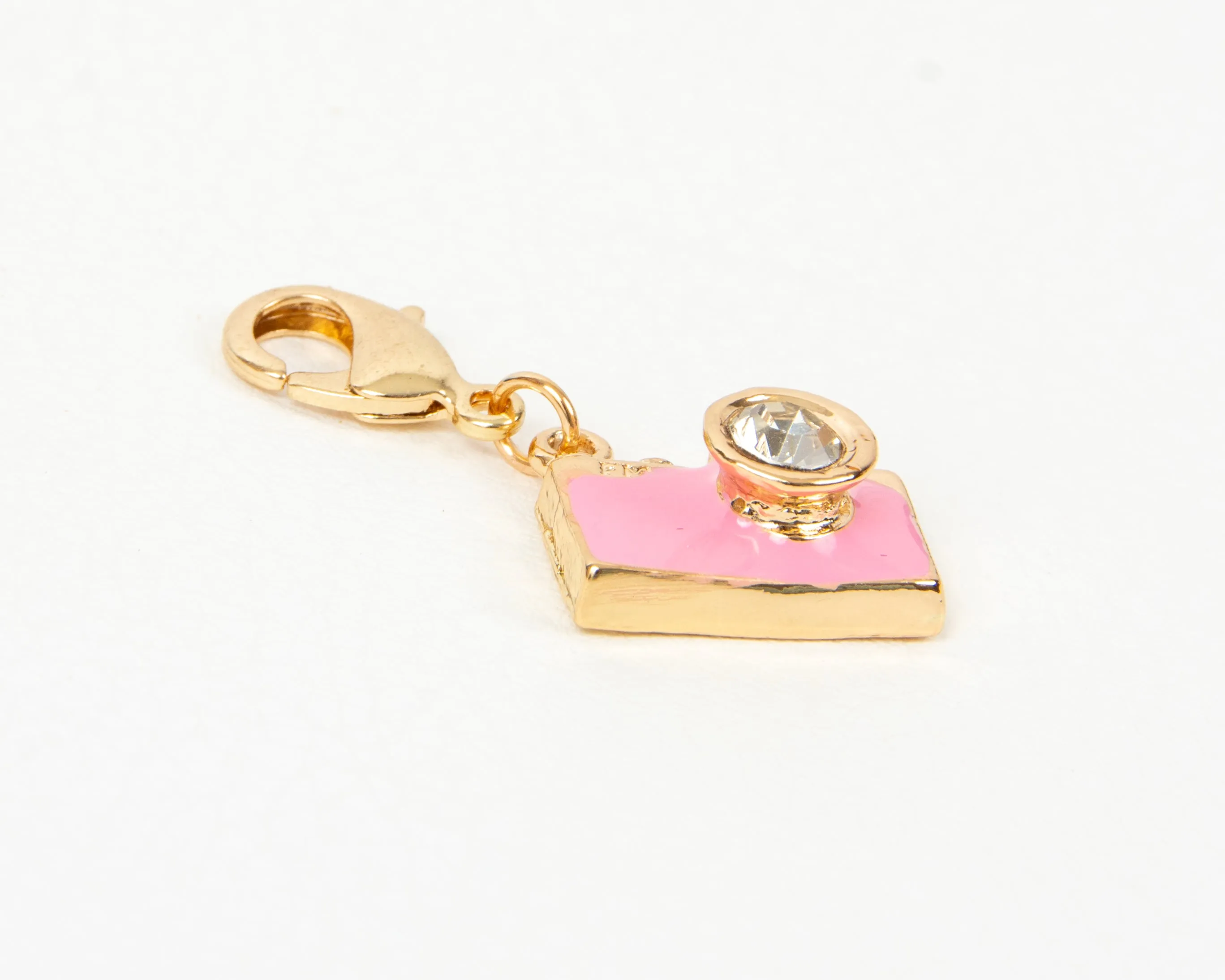 Pink Enamel Camera Charm with Rhinestone Lens