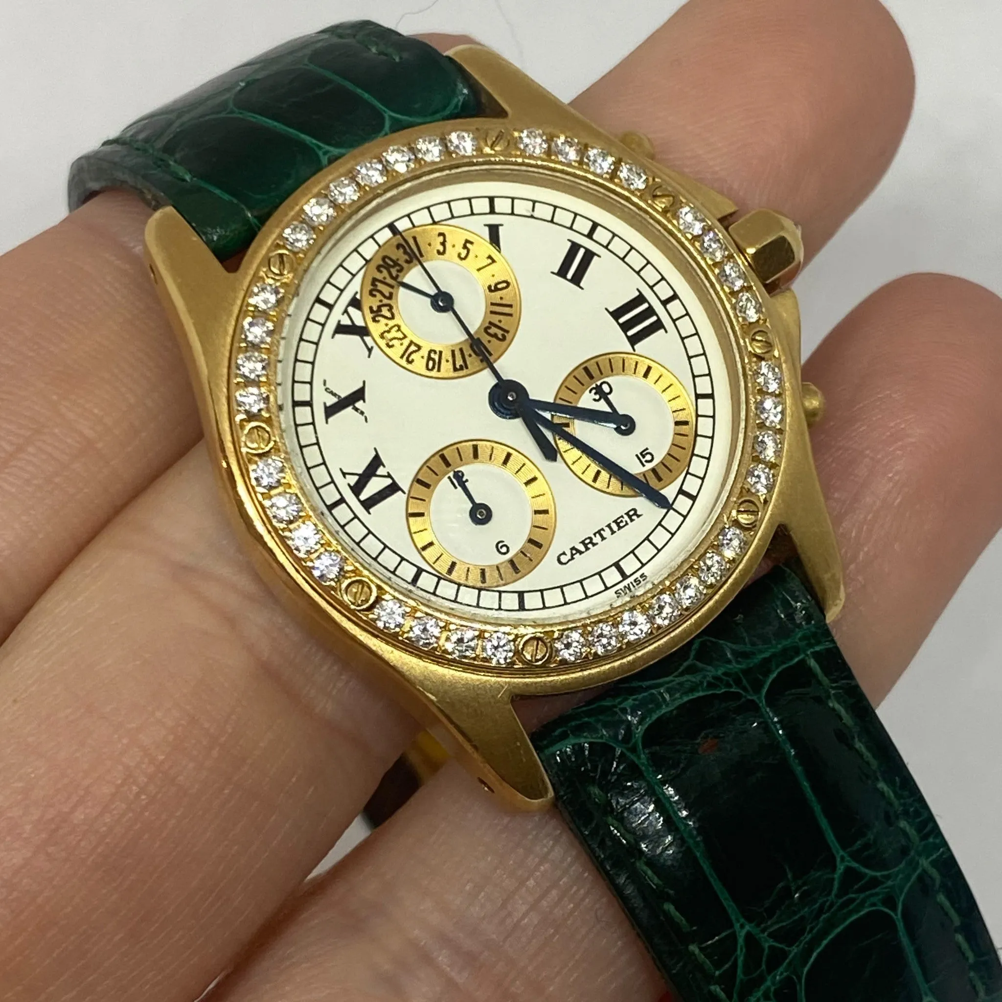 Pre-Owned 18KY Cartier Santos Ronde Chronoreflex Boutique Exclusive Diamond Watch