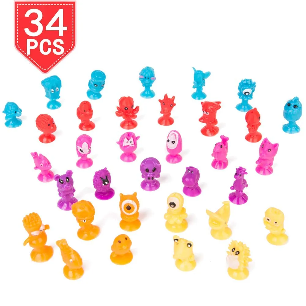 PROLOSO Suction Cups Cartoon Bath Toys Monster Animal Sucker Stick to Wall 34 Pcs