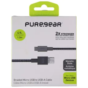 PureGear 4-Foot Braided Charge/Sync Cable for Micro-USB Devices - Metallic Slate