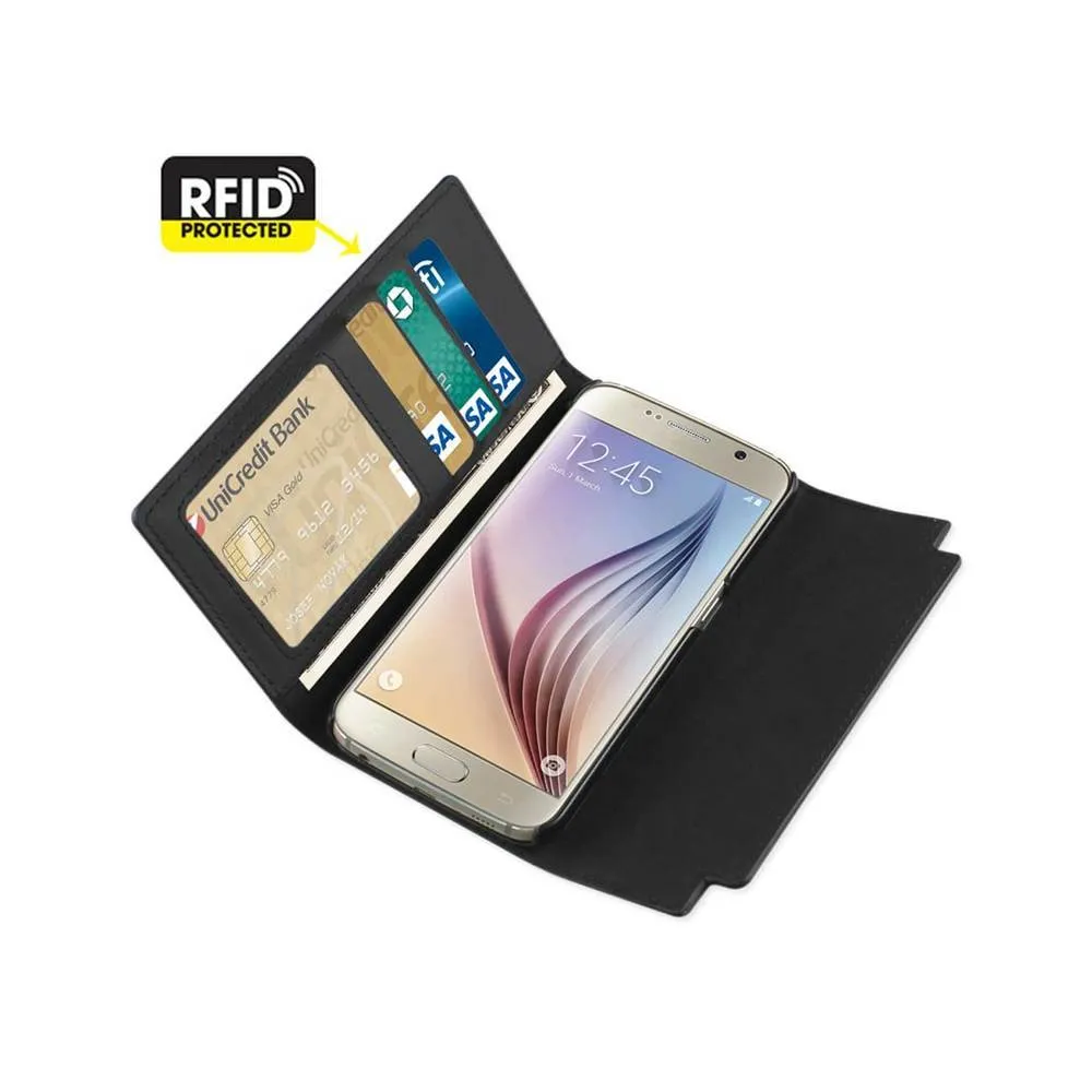 Reiko Samsung Galaxy S6 Genuine Leather Flip Wallet Case Black