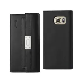 Reiko Samsung Galaxy S6 Genuine Leather Flip Wallet Case Black