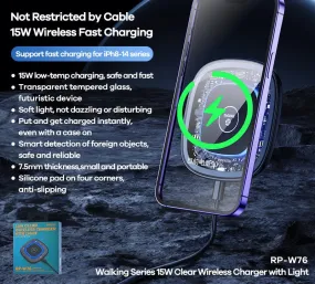 REMAX Wireless Charger with Light | 15W | Transparent Tempered Glass | 7.5mm Thickness | Small and Portable