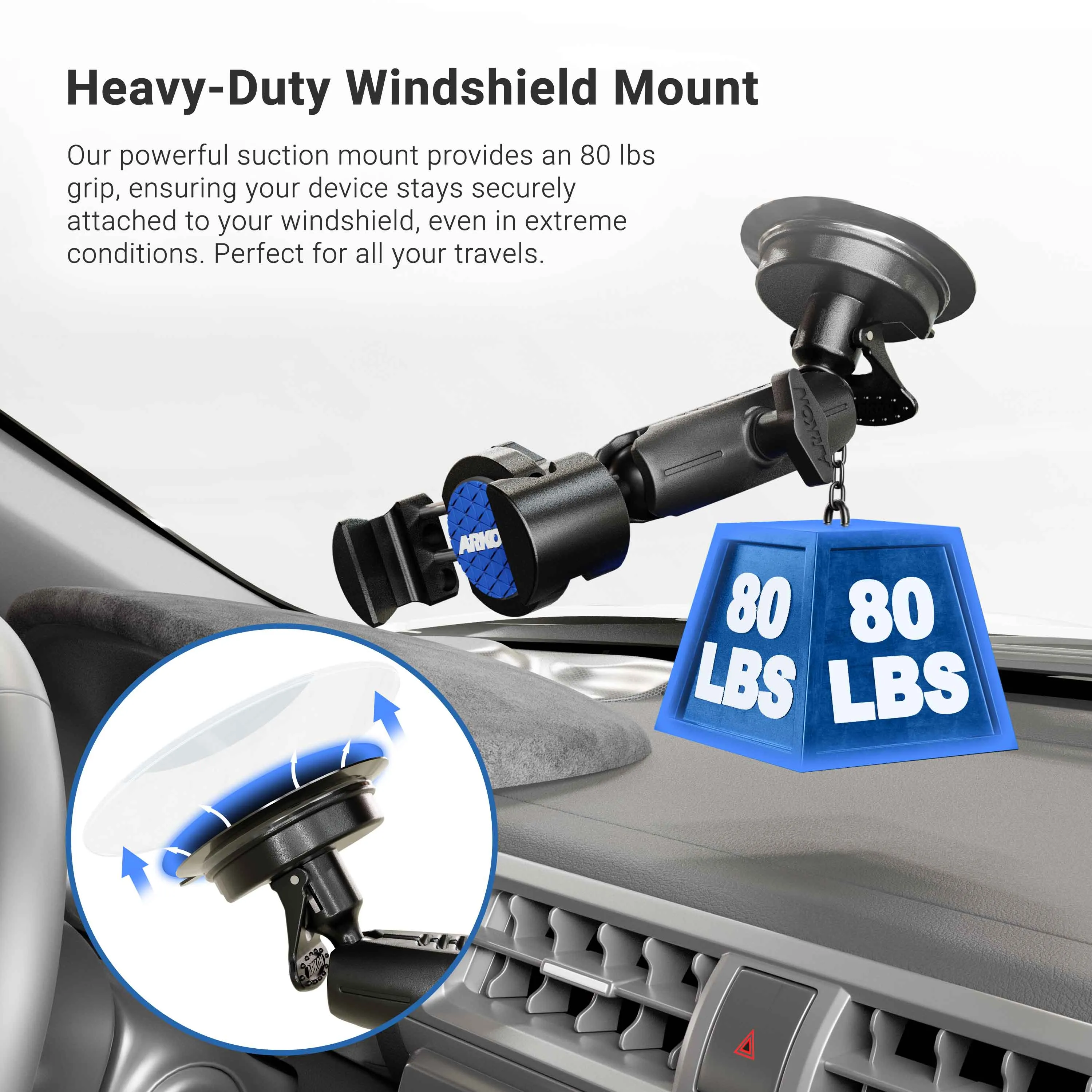 RoadVise® Phone Holder with Suction Mount and Adjustable Arm