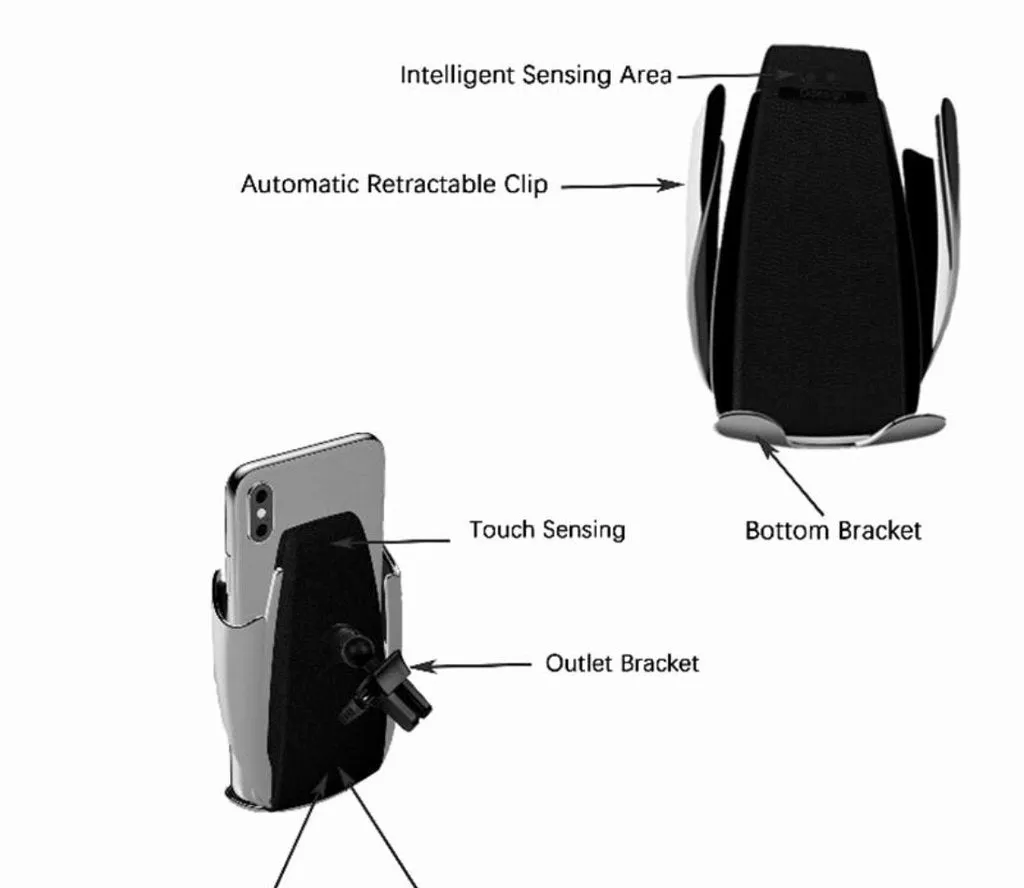 S5 Automatic Clamping Wireless Car Charger For iphone Android Air Vent Phone Holder 360 Degree Rotation Charging Mount Bracket