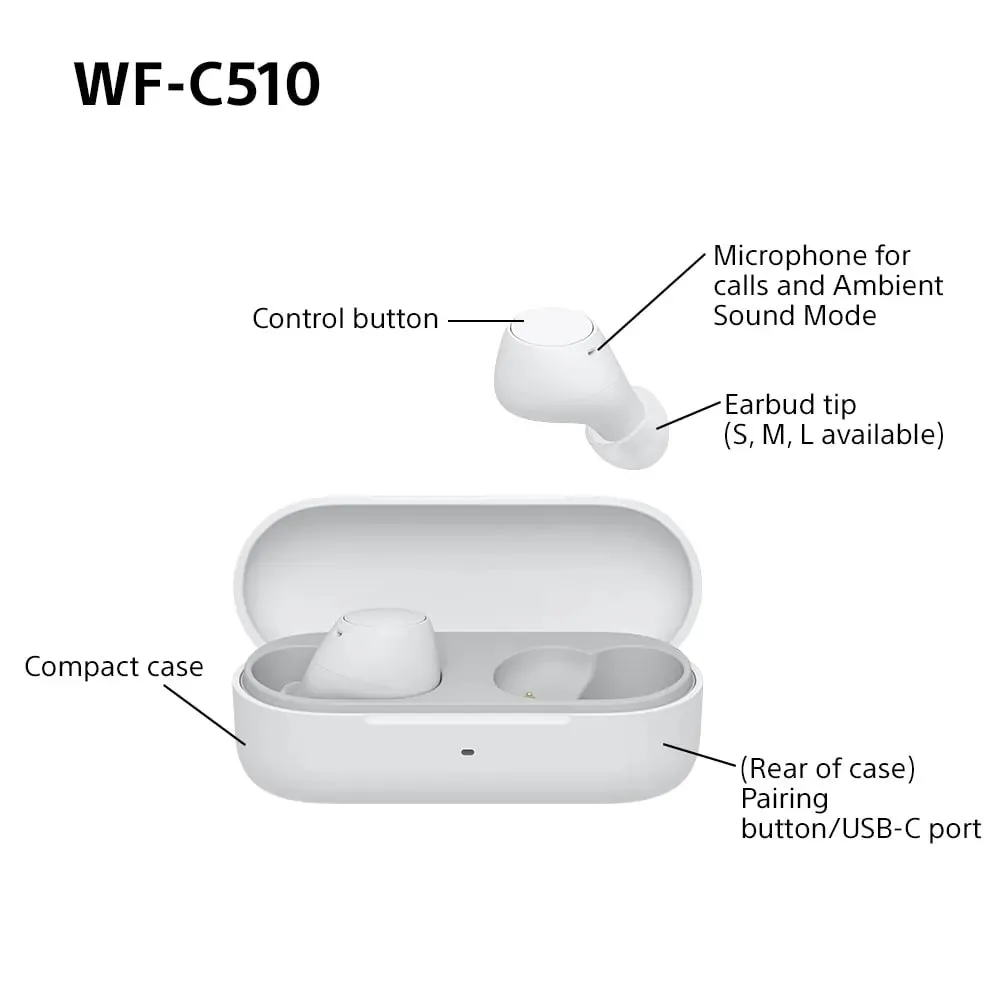 Sony WFC510W True Wireless Bluetooth In-Ear Headphones, White