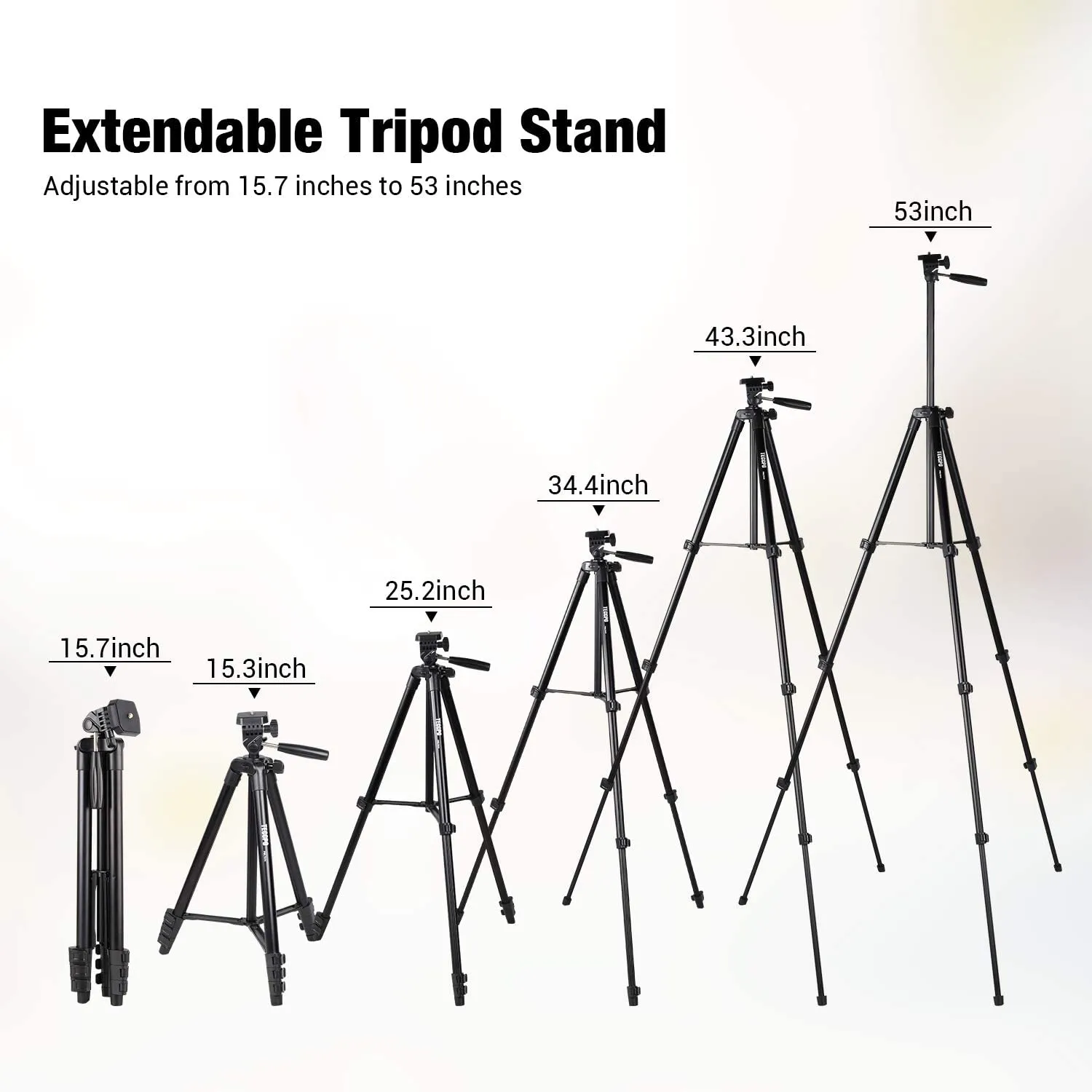 TECCPO Portable Tripod, for Laser Level, Bluetooth, Lightweight Tripod for Phone/Camera, 360° Ball Head, 15.7-53 Inch Adjustable, Universal Clip, Carry Bag, for Travel, Home, Construction - PMLT01H