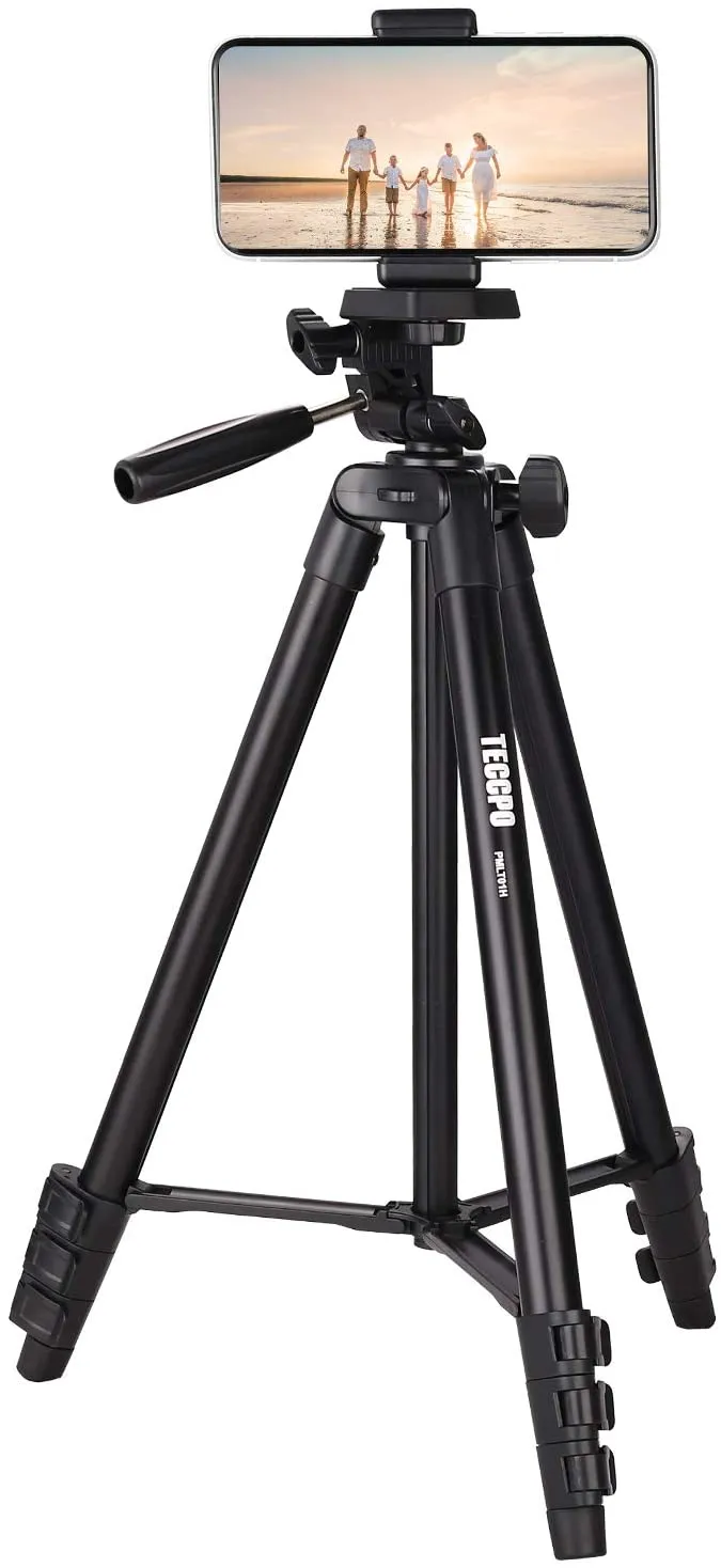 TECCPO Portable Tripod, for Laser Level, Bluetooth, Lightweight Tripod for Phone/Camera, 360° Ball Head, 15.7-53 Inch Adjustable, Universal Clip, Carry Bag, for Travel, Home, Construction - PMLT01H