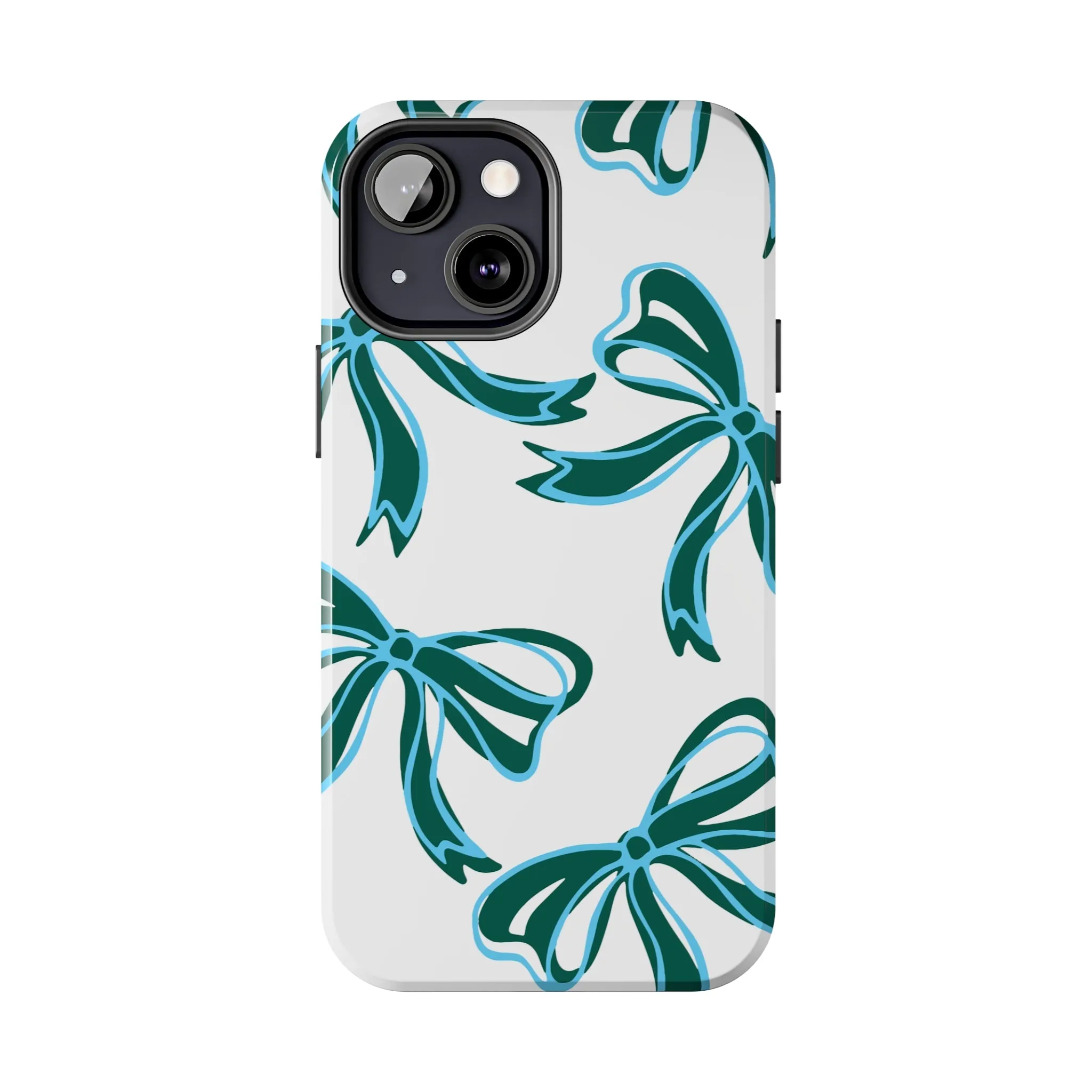 Trendy Bow Phone Case, Bed Party Bow Iphone case, Bow Phone Case, Tulane, Blue and Green, iphone13, iphone 14, roll wave