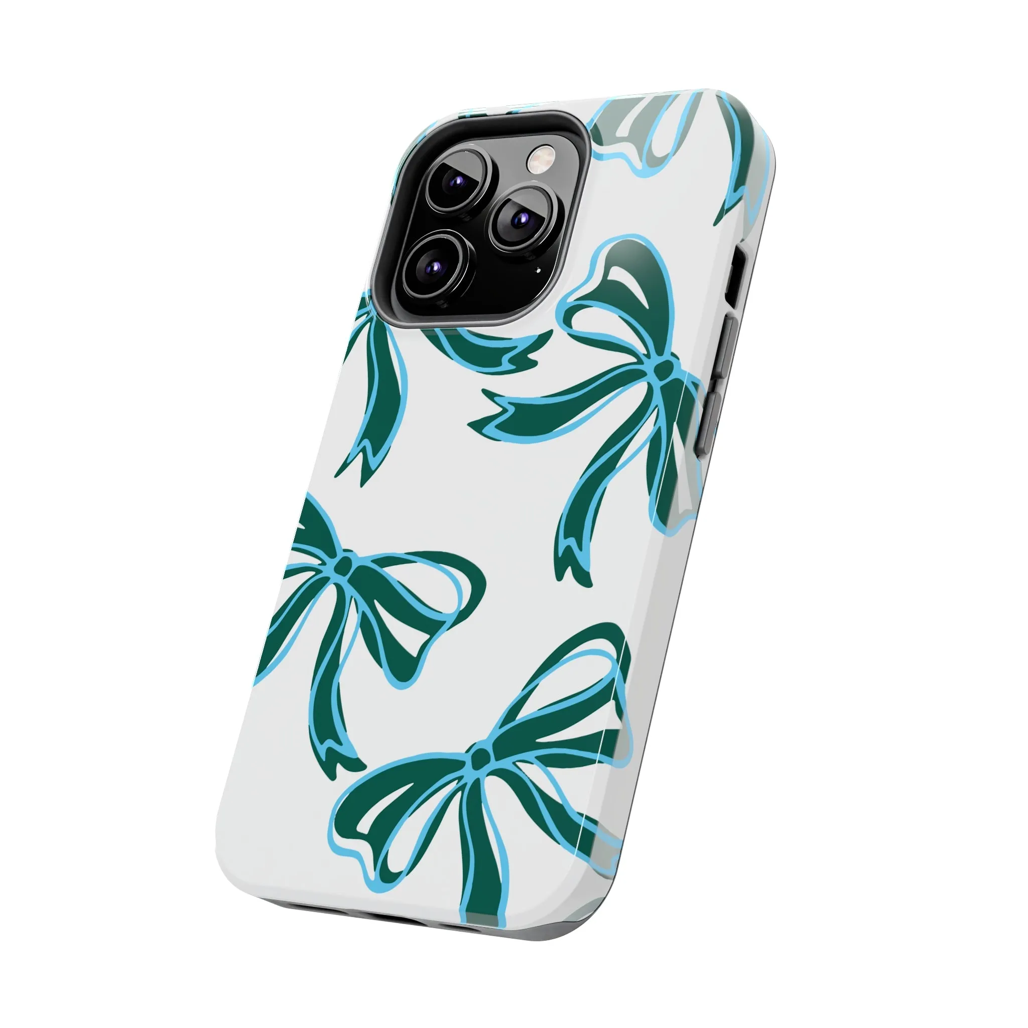 Trendy Bow Phone Case, Bed Party Bow Iphone case, Bow Phone Case, Tulane, Blue and Green, iphone13, iphone 14, roll wave