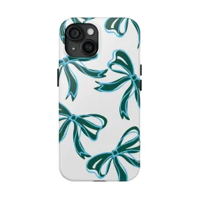 Trendy Bow Phone Case, Bed Party Bow Iphone case, Bow Phone Case, Tulane, Blue and Green, iphone13, iphone 14, roll wave