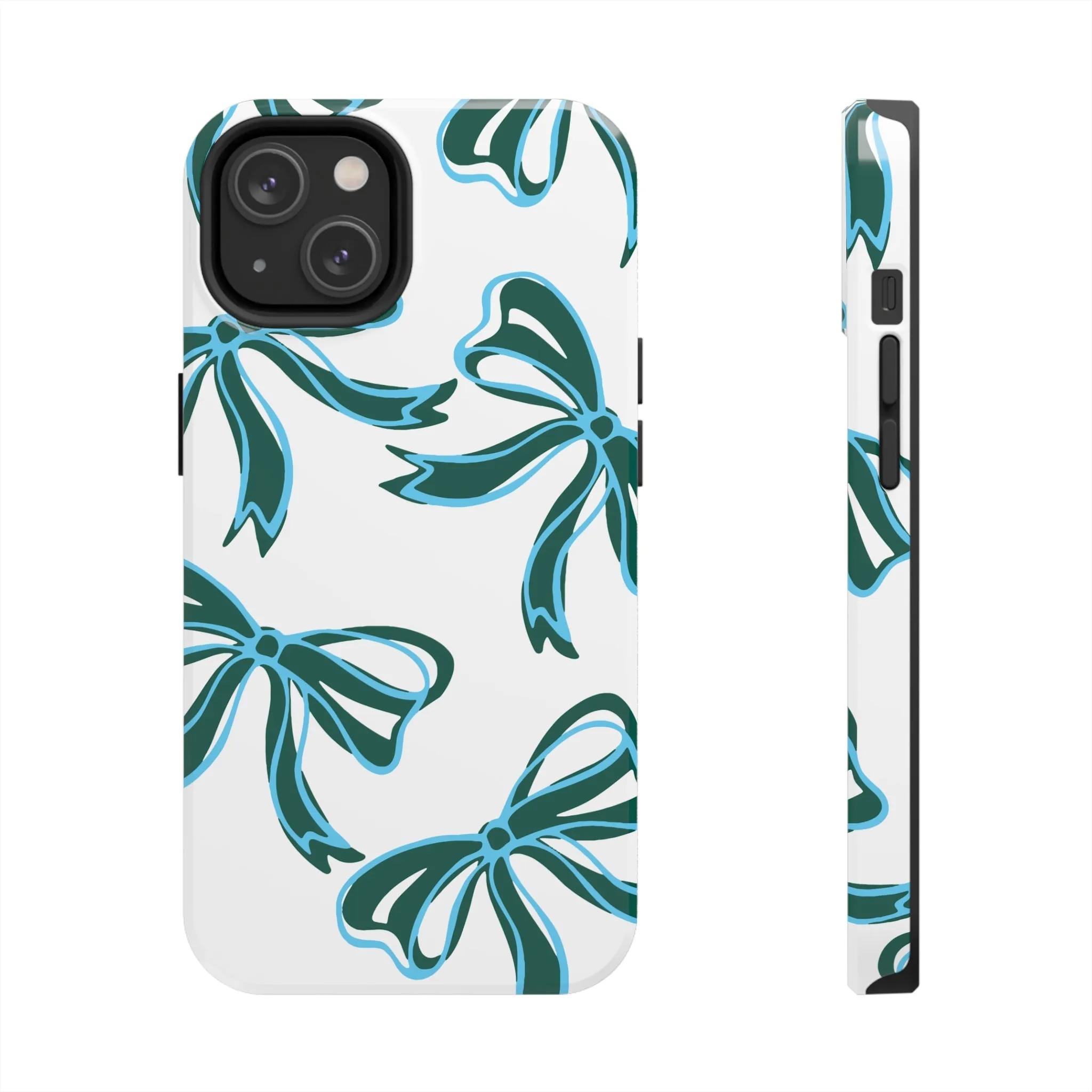 Trendy Bow Phone Case, Bed Party Bow Iphone case, Bow Phone Case, Tulane, Blue and Green, iphone13, iphone 14, roll wave