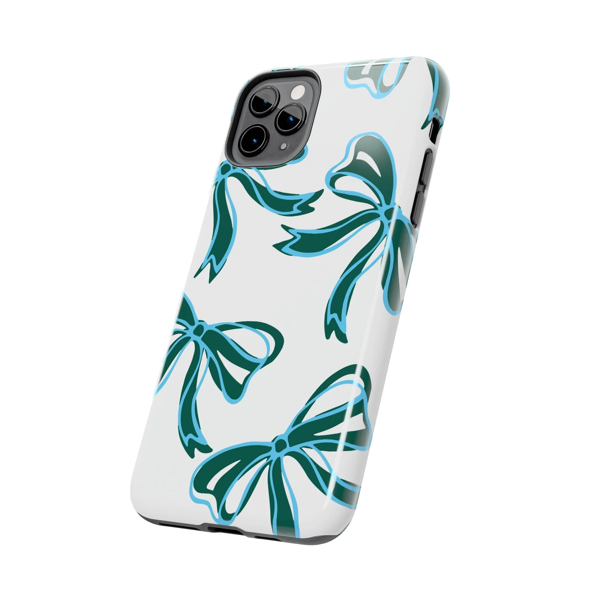 Trendy Bow Phone Case, Bed Party Bow Iphone case, Bow Phone Case, Tulane, Blue and Green, iphone13, iphone 14, roll wave