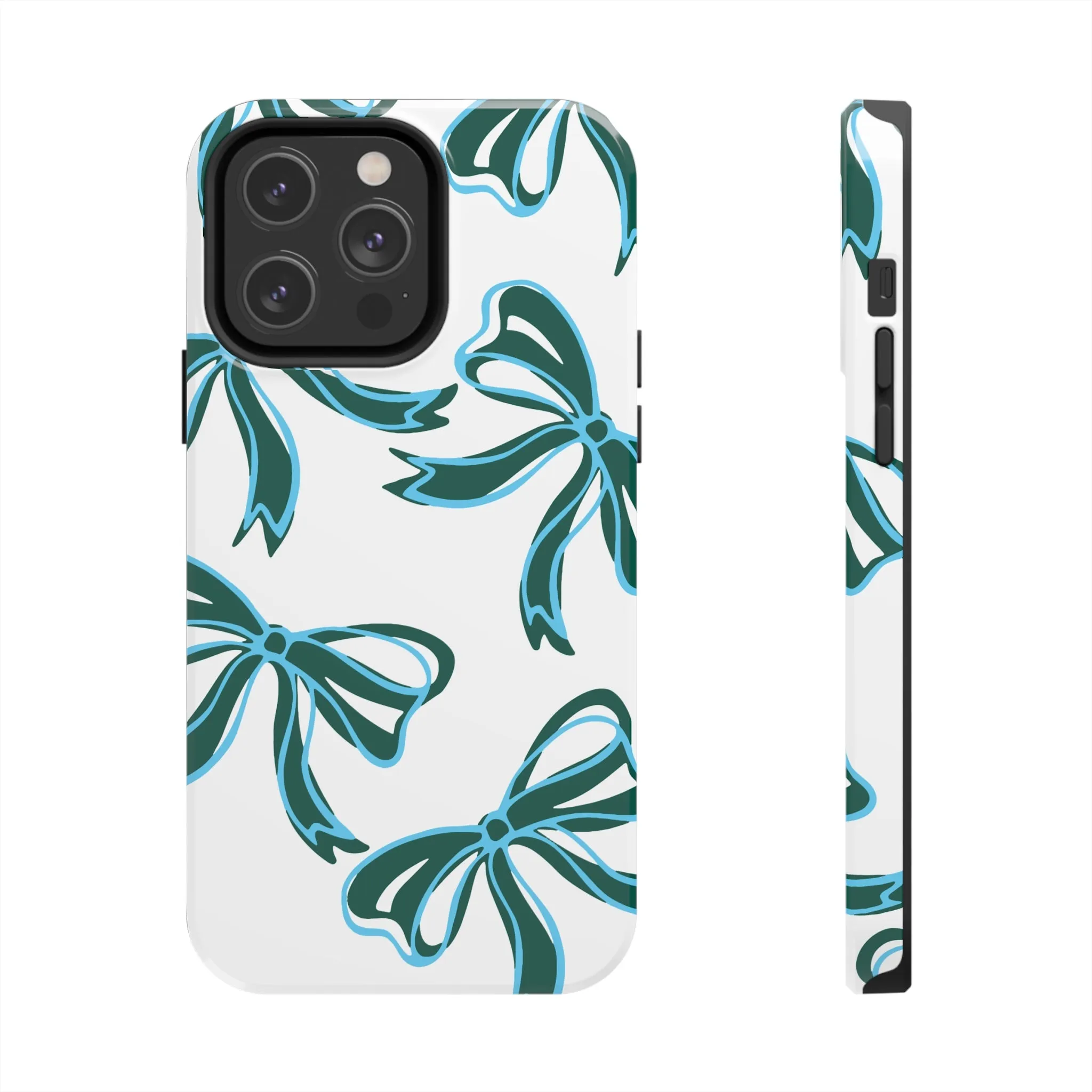 Trendy Bow Phone Case, Bed Party Bow Iphone case, Bow Phone Case, Tulane, Blue and Green, iphone13, iphone 14, roll wave