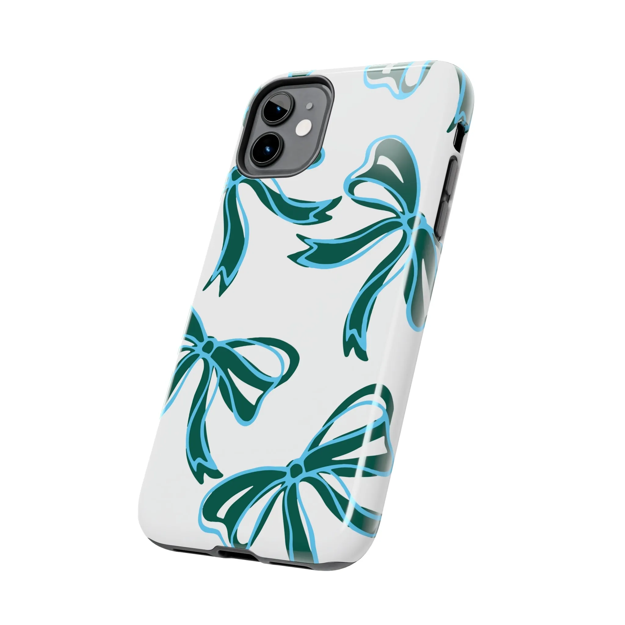 Trendy Bow Phone Case, Bed Party Bow Iphone case, Bow Phone Case, Tulane, Blue and Green, iphone13, iphone 14, roll wave