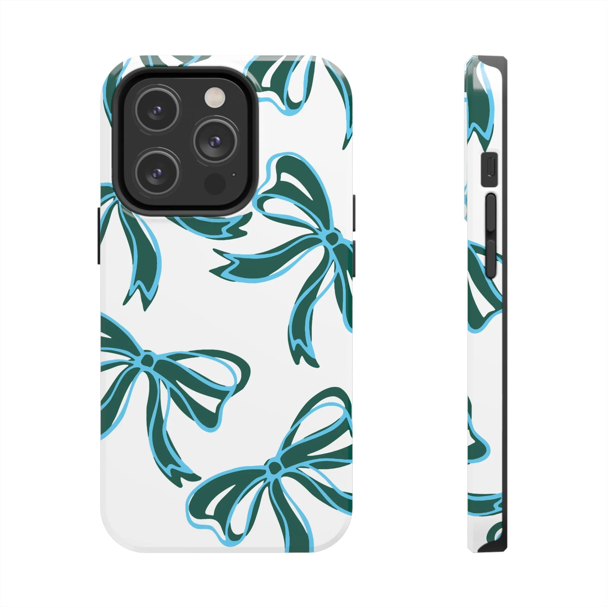 Trendy Bow Phone Case, Bed Party Bow Iphone case, Bow Phone Case, Tulane, Blue and Green, iphone13, iphone 14, roll wave