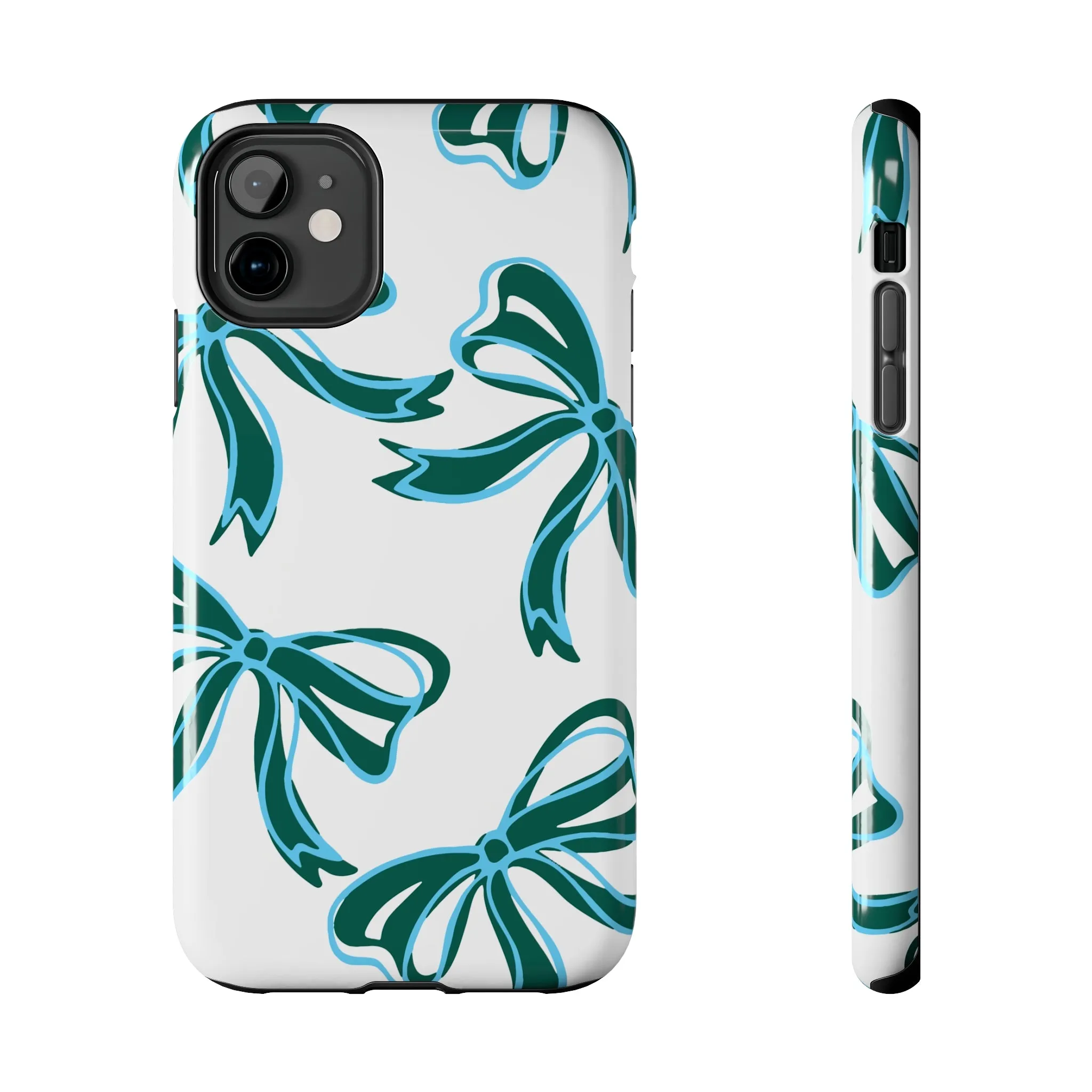 Trendy Bow Phone Case, Bed Party Bow Iphone case, Bow Phone Case, Tulane, Blue and Green, iphone13, iphone 14, roll wave