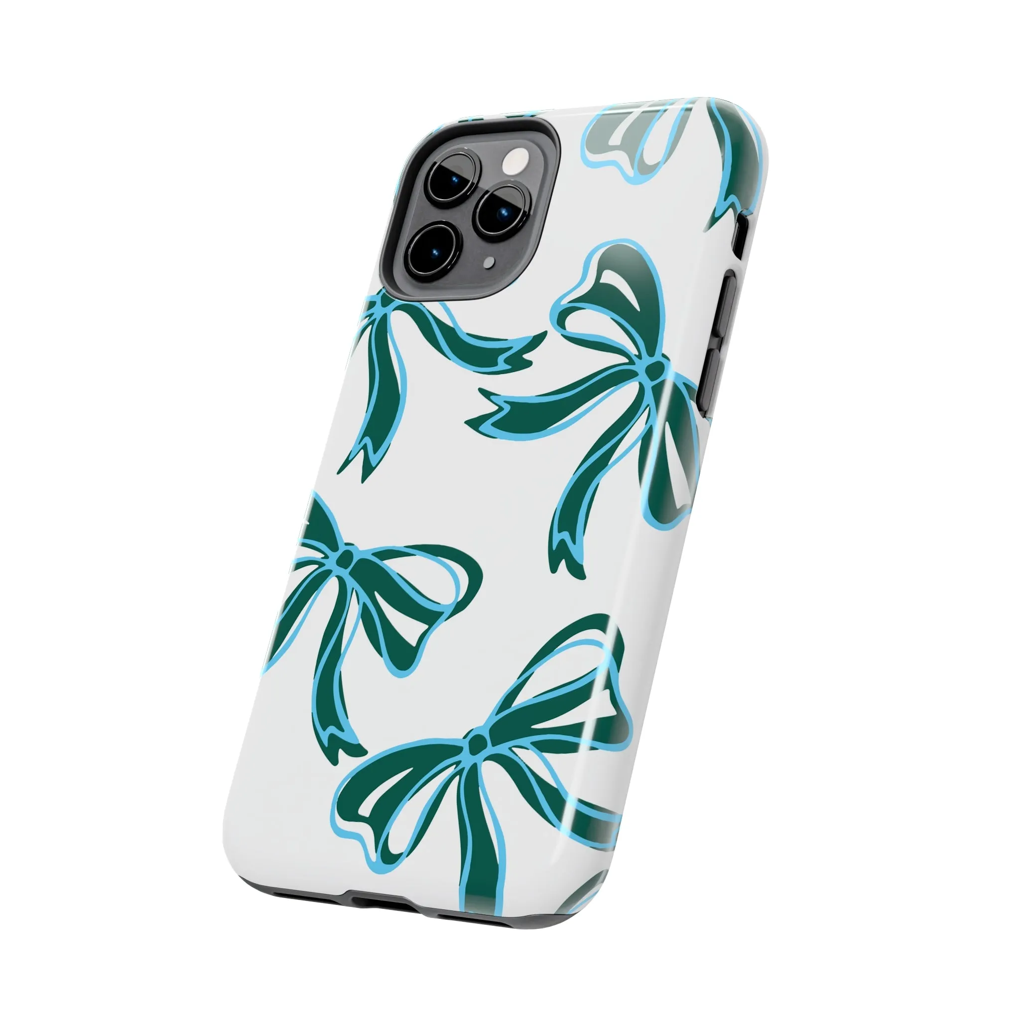 Trendy Bow Phone Case, Bed Party Bow Iphone case, Bow Phone Case, Tulane, Blue and Green, iphone13, iphone 14, roll wave