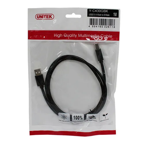 Unitek USB2.0 AM-BM Cable - 1m/3m/5m (Y-C430GBK/Y-C420GBK/Y-C421GBK)