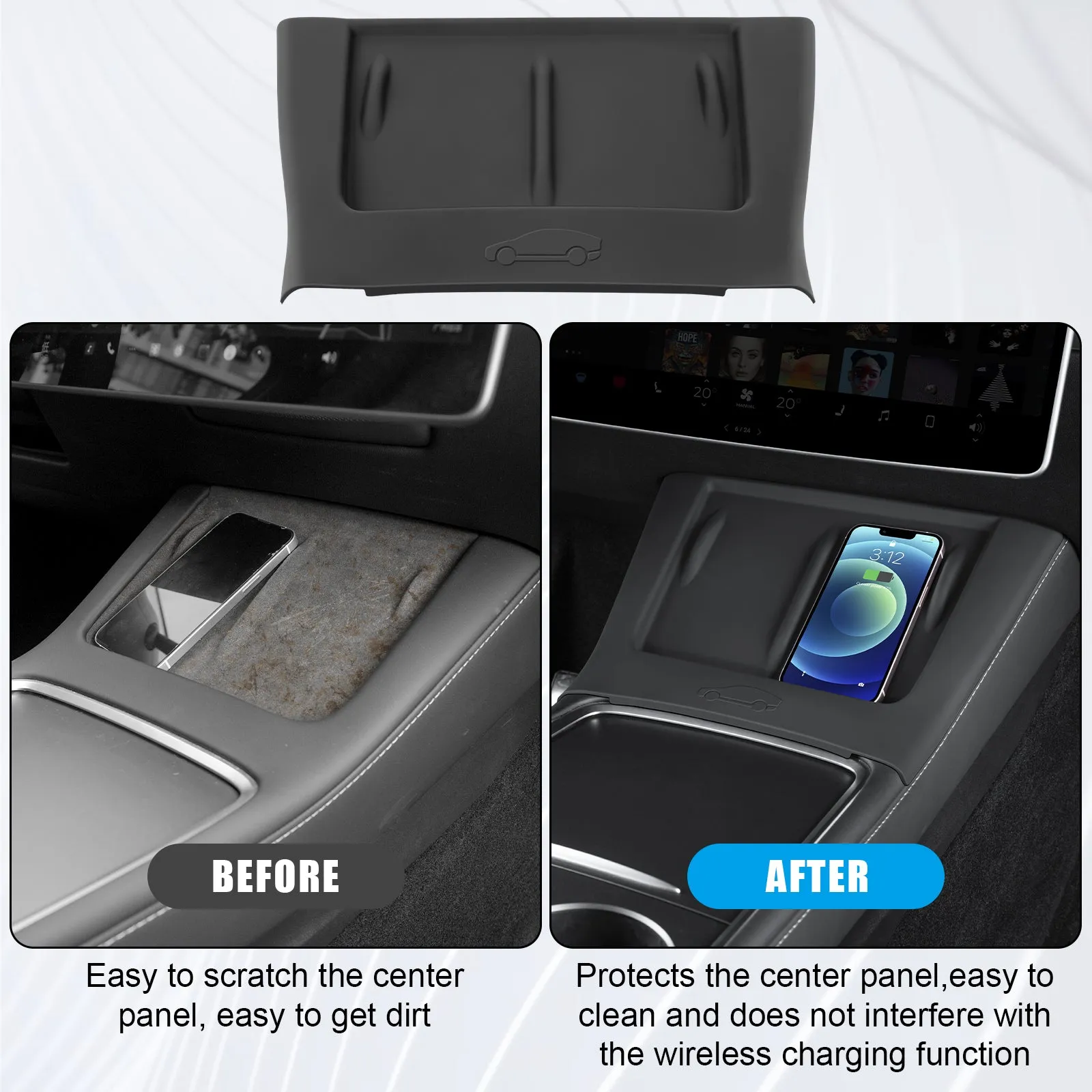 Upgrade Center Console Wireless Charger Silicone Mat for Tesla Model 3 Model Y