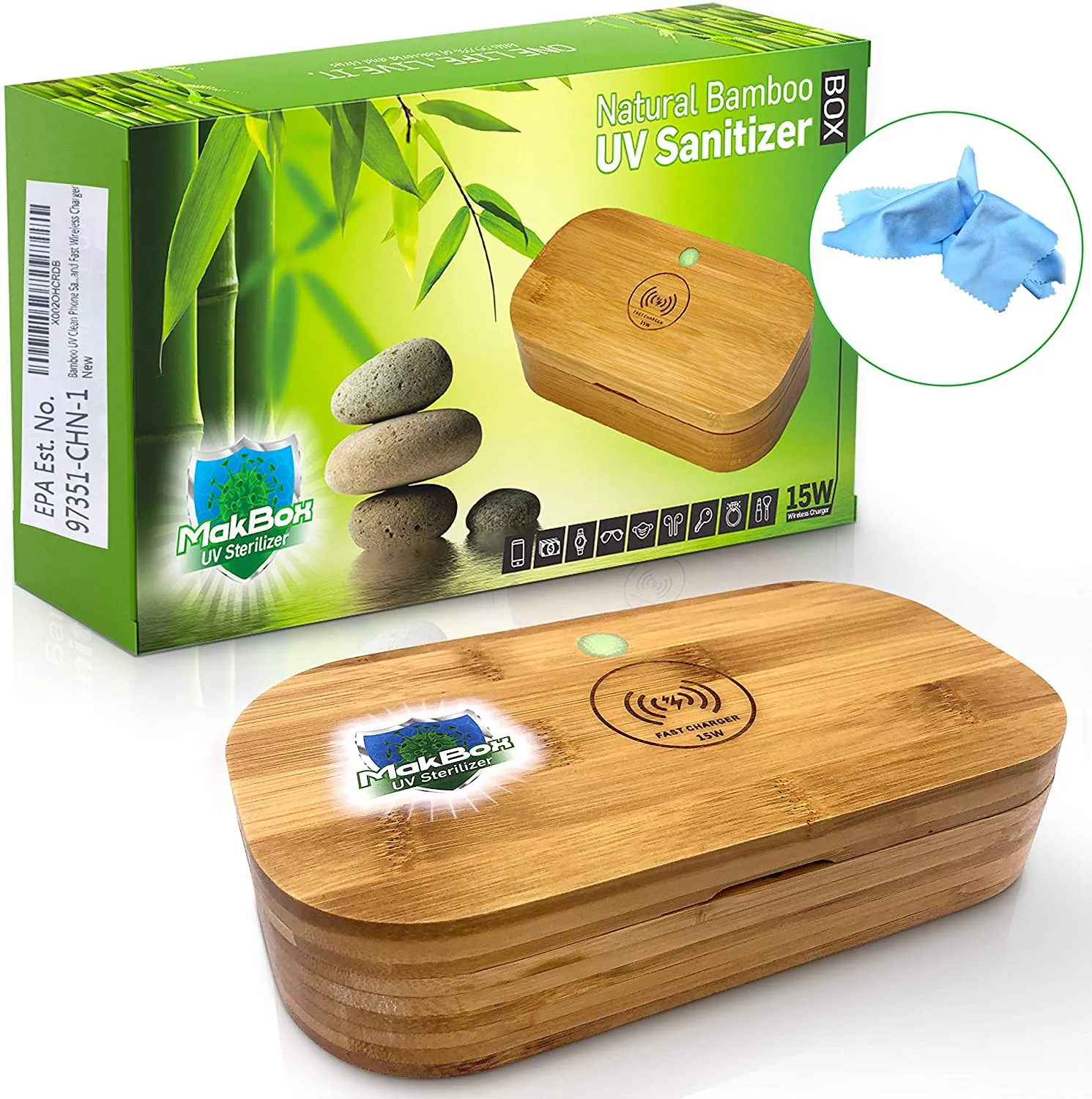 UV Phone Sanitizer – UV Sanitizer with Wireless Charging – Portable Bamboo Sanitizer