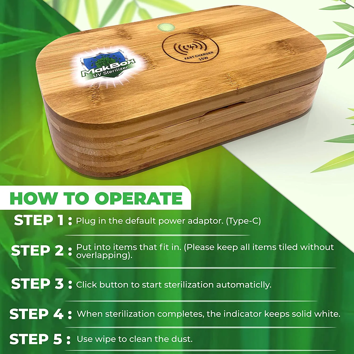 UV Phone Sanitizer – UV Sanitizer with Wireless Charging – Portable Bamboo Sanitizer