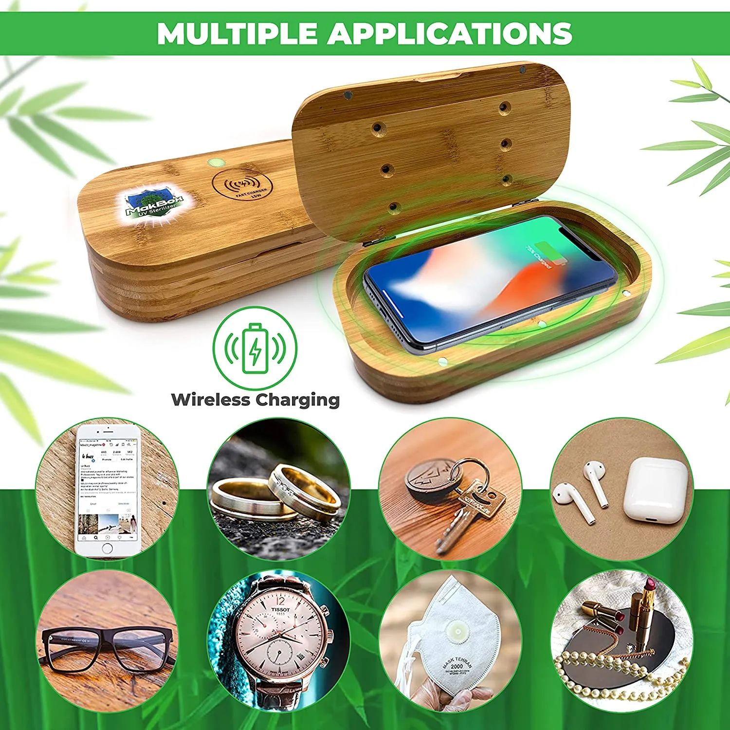 UV Phone Sanitizer – UV Sanitizer with Wireless Charging – Portable Bamboo Sanitizer