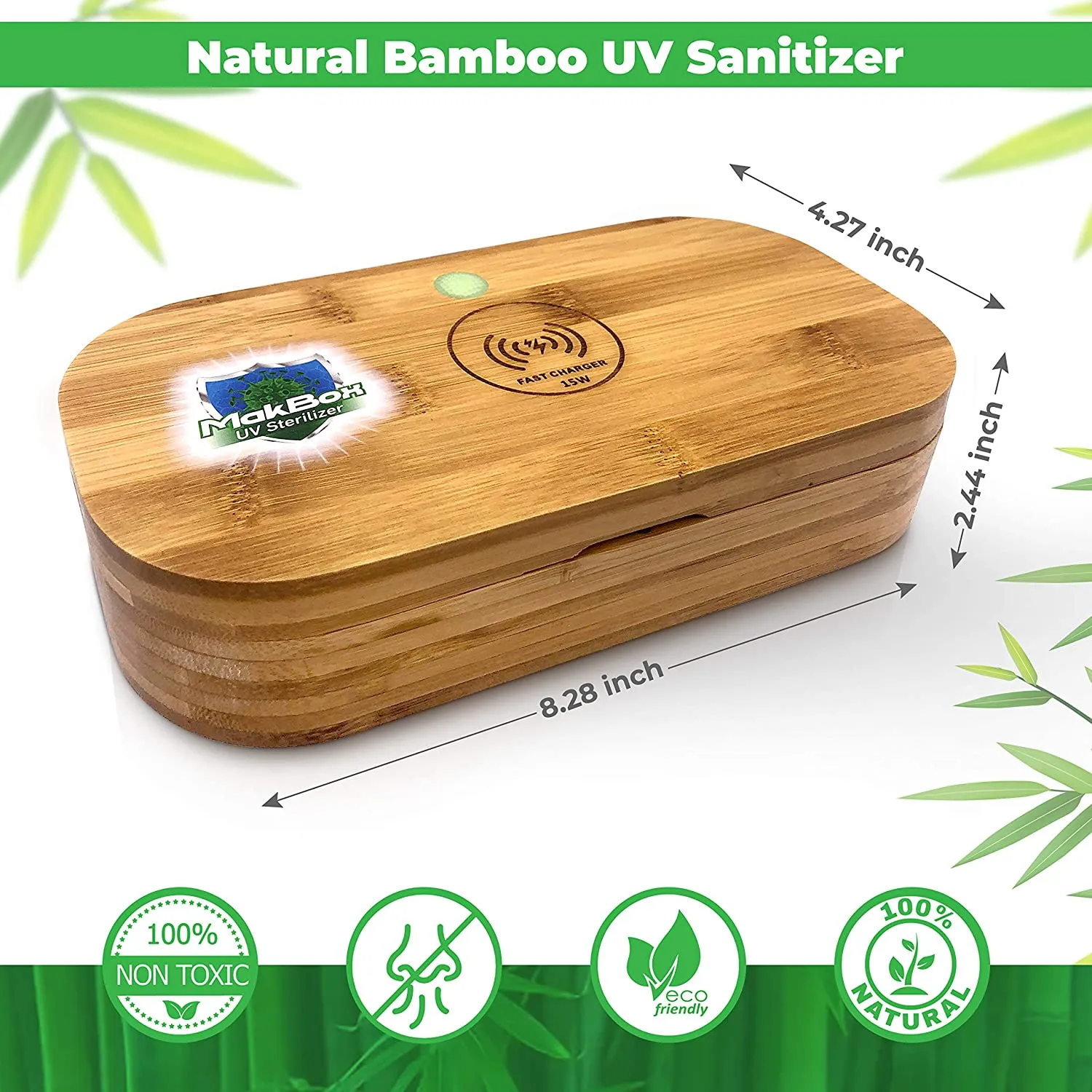 UV Phone Sanitizer – UV Sanitizer with Wireless Charging – Portable Bamboo Sanitizer