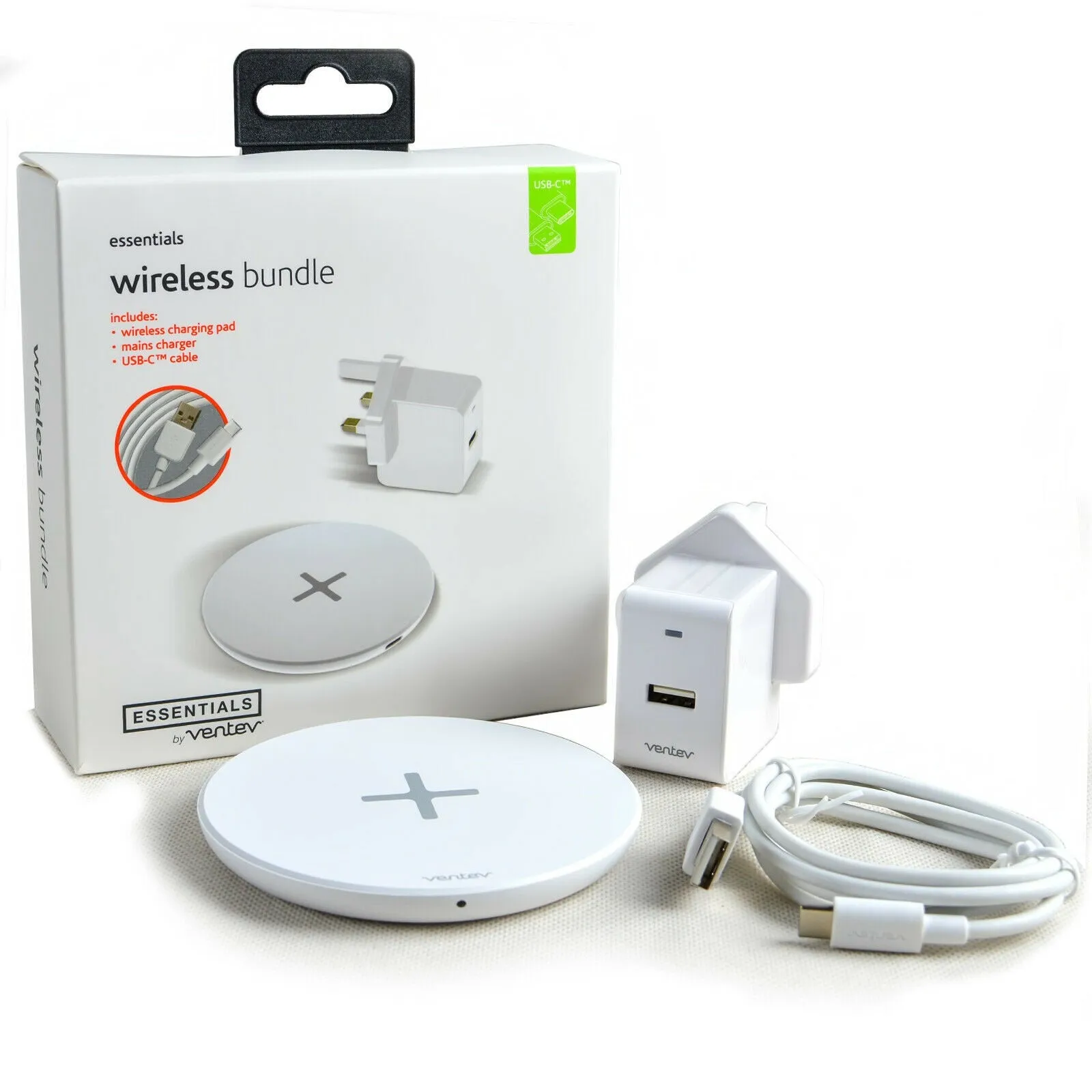 Ventev Essential 10W Wireless Bundle with 12W Plug & Type-C Cable Charger - White | 751791