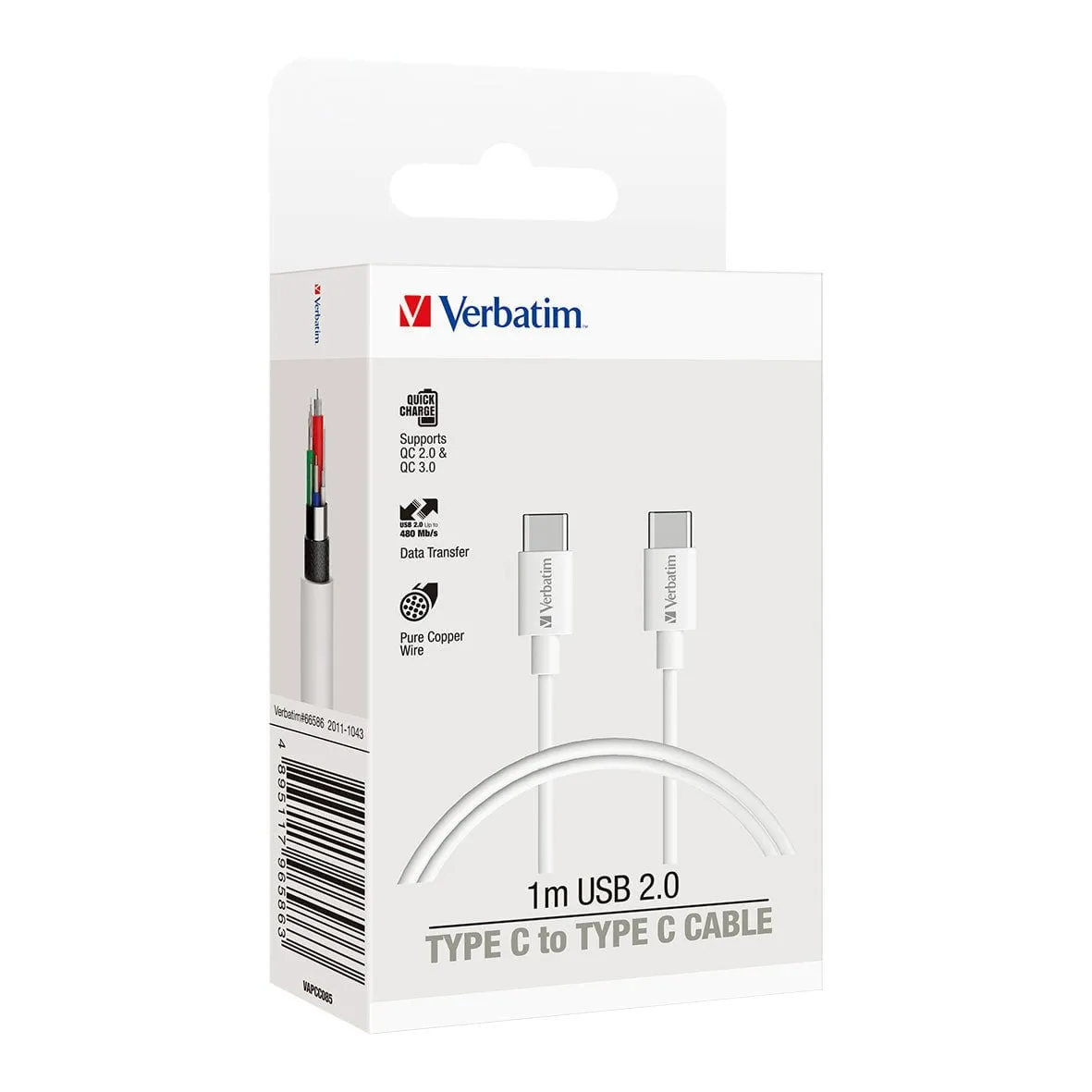 Verbatim Essentials Charge & Sync USB-C to USB-C Cable 1m White