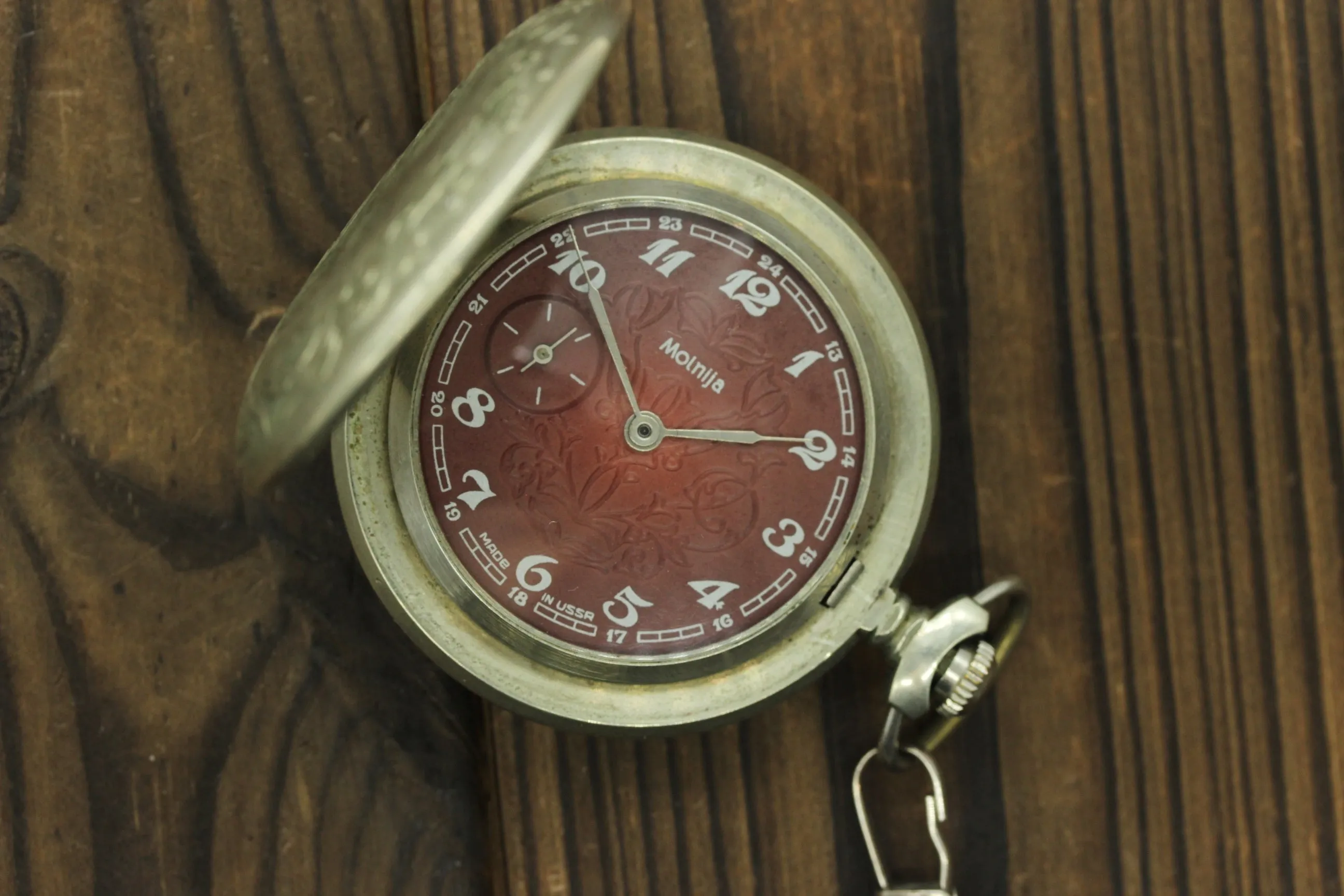 Vintage Soviet RARE MOLNIJA 3602 pocket watch Firebird, nice dial