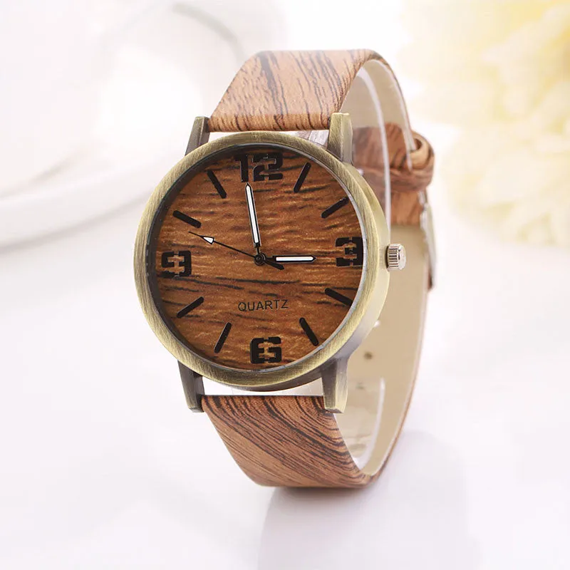 Vintage Wood Grain Watches Fashion Women Quartz Watch Wristwatch