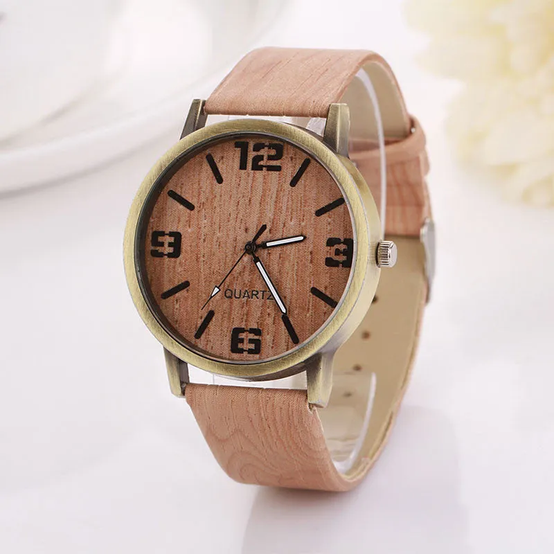 Vintage Wood Grain Watches Fashion Women Quartz Watch Wristwatch