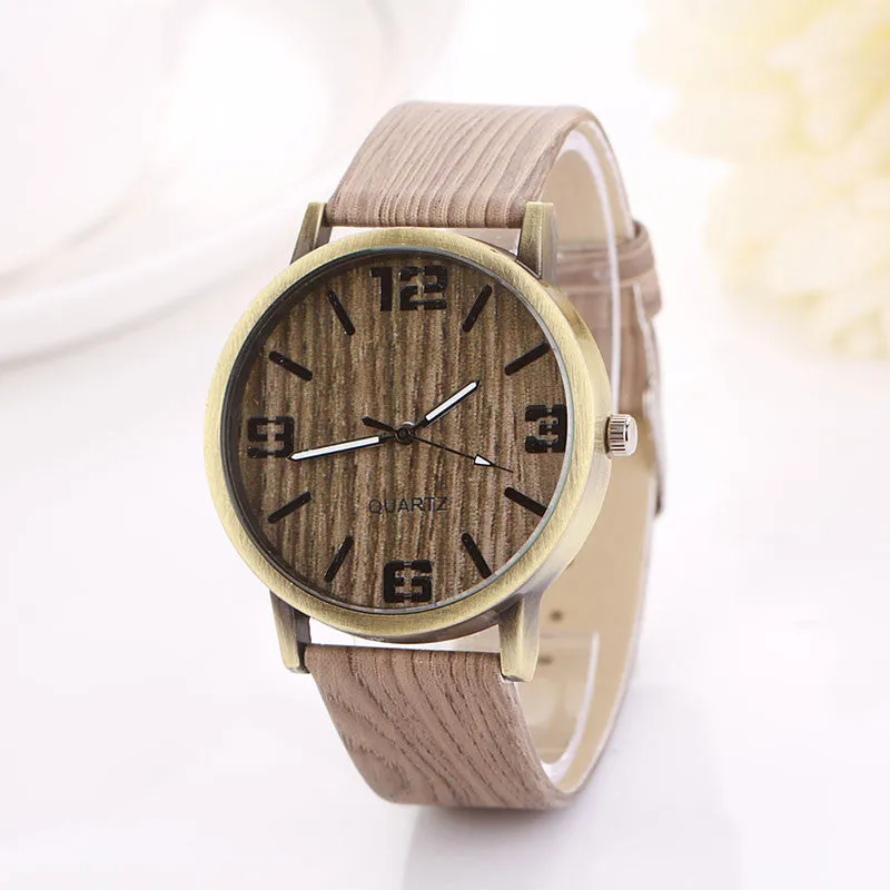 Vintage Wood Grain Watches Fashion Women Quartz Watch Wristwatch