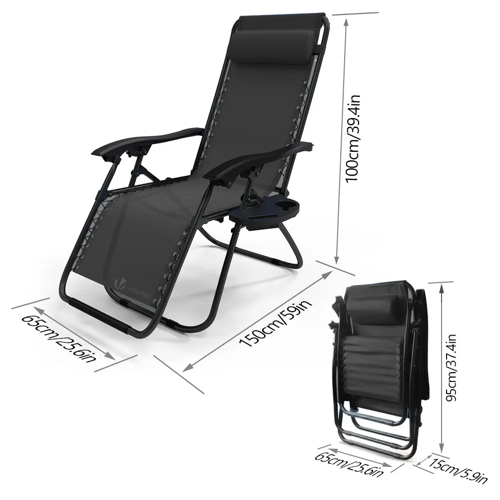 VOUNOT Zero Gravity Chairs, Garden Sun Loungers with Cup and Phone Holder, Black