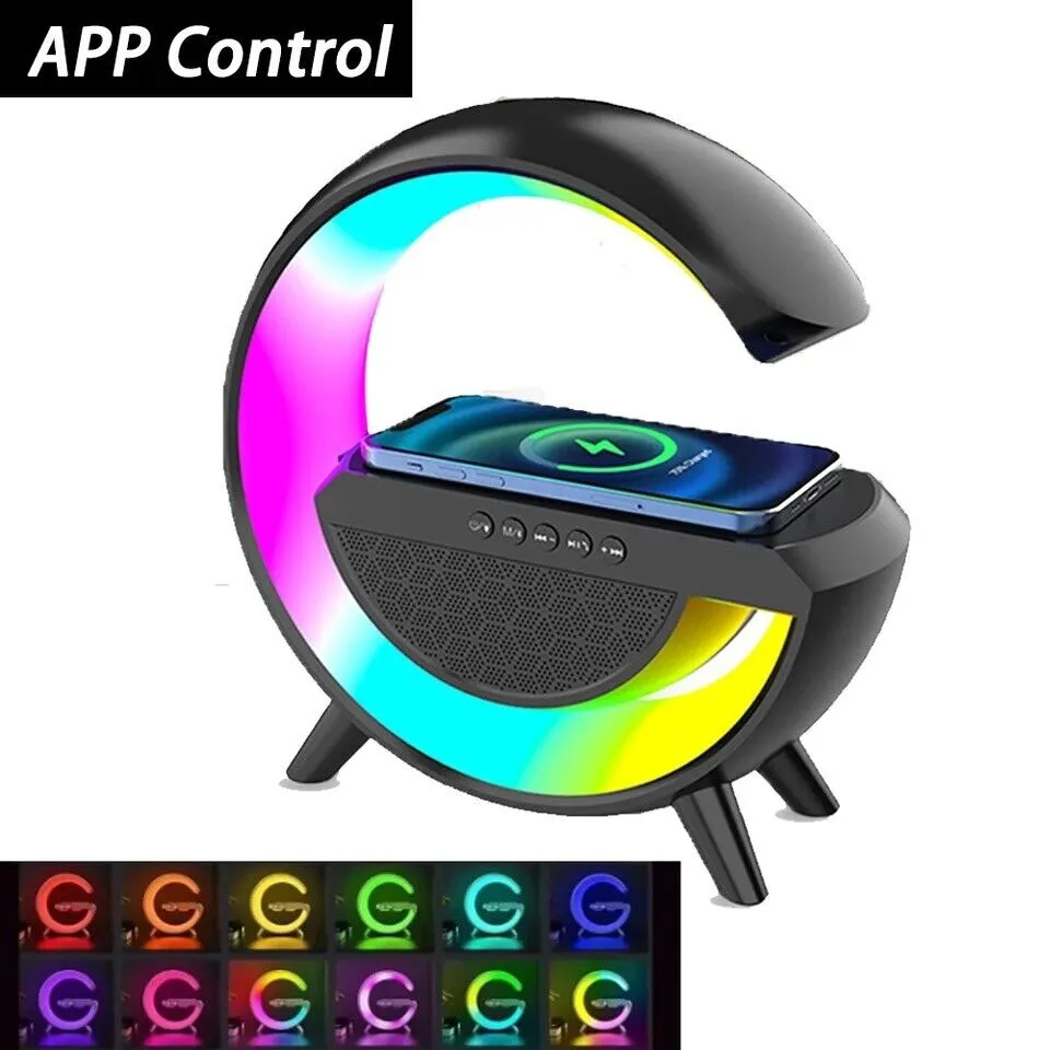 Wireless Charger Stand App Controlled With RGB Lights And Bluetooth Speaker 2301