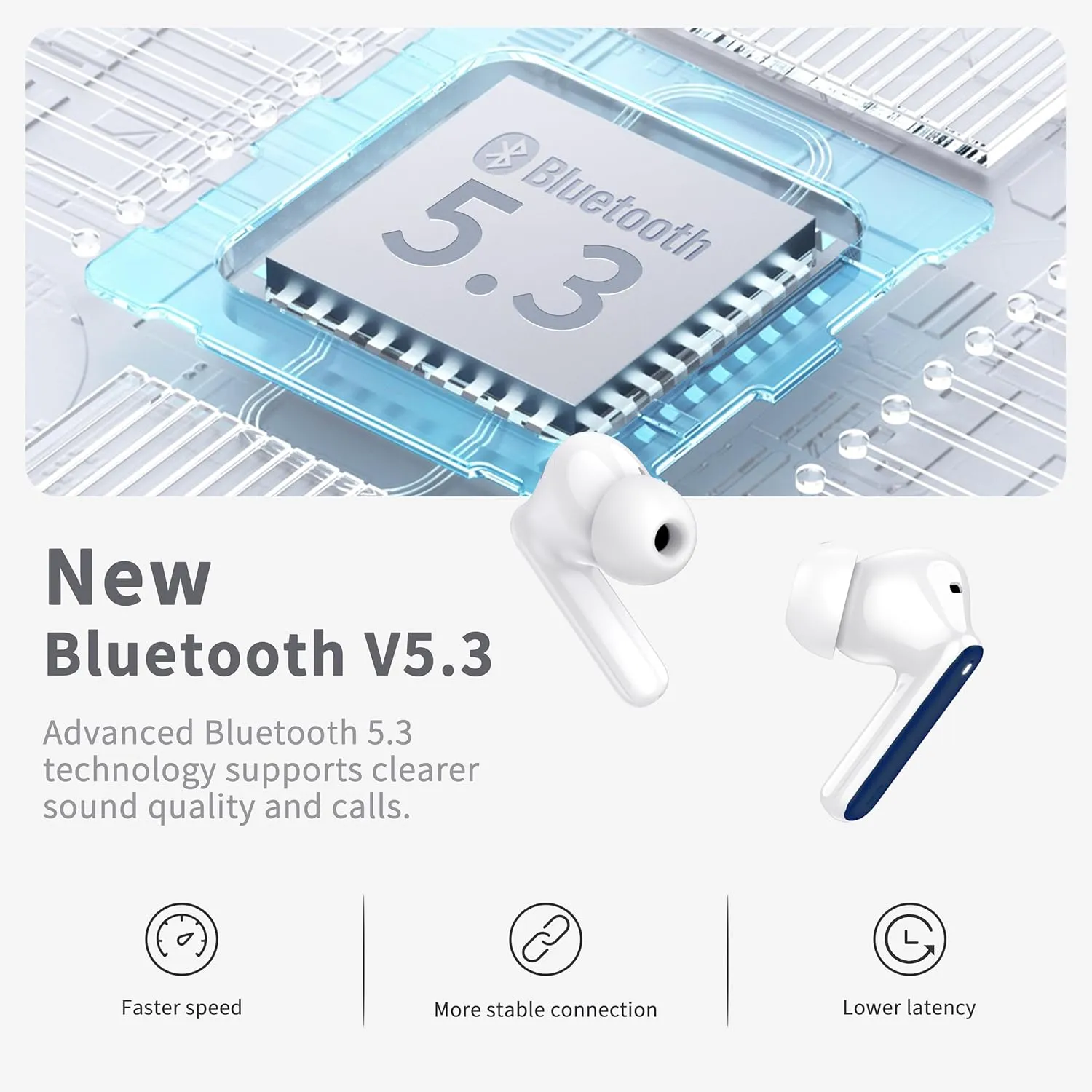 Wireless Earbuds, Bluetooth 5.3 Headphones in Ear with 4 ENC Noise Cancelling Mic, HiFi Stereo Deep Bass Wireless Earphones 40H Playtime, in-Ear Earbud Bluetooth Dual LED Display IP7 Waterproof, USB-C