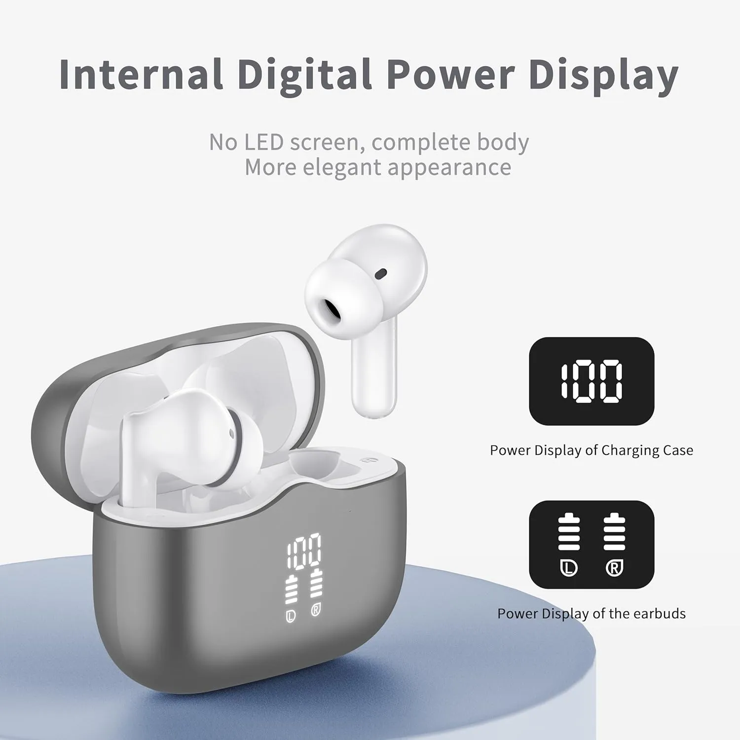 Wireless Earbuds, Bluetooth 5.3 Headphones in Ear with 4 ENC Noise Cancelling Mic, HiFi Stereo Deep Bass Wireless Earphones 40H Playtime, in-Ear Earbud Bluetooth Dual LED Display IP7 Waterproof, USB-C