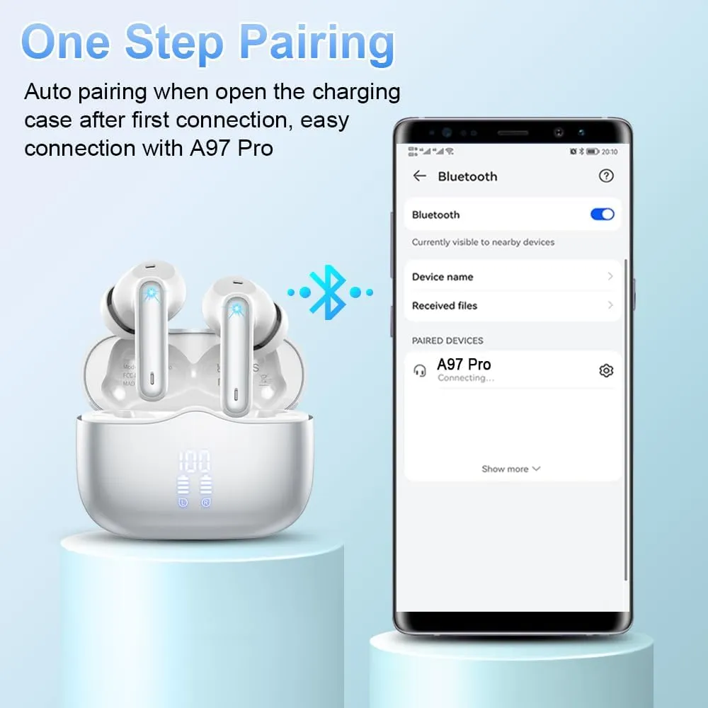 Wireless Earbuds, Bluetooth 5.3 Headphones in Ear with 4 ENC Noise Cancelling Mic, HiFi Stereo Deep Bass Wireless Earphones 40H Playtime, in-Ear Earbud Bluetooth Dual LED Display IP7 Waterproof, USB-C