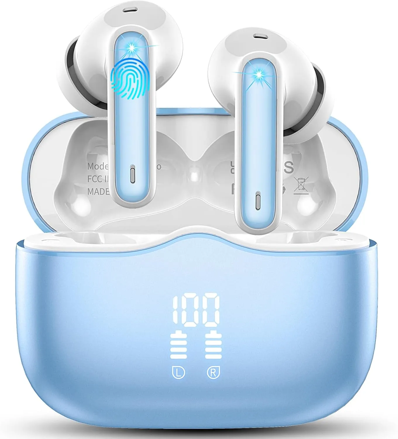 Wireless Earbuds, Bluetooth 5.3 Headphones in Ear with 4 ENC Noise Cancelling Mic, HiFi Stereo Deep Bass Wireless Earphones 40H Playtime, in-Ear Earbud Bluetooth Dual LED Display IP7 Waterproof, USB-C