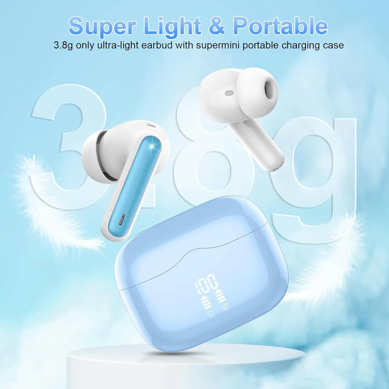 Wireless Earbuds, Bluetooth 5.3 Headphones in Ear with 4 ENC Noise Cancelling Mic, HiFi Stereo Deep Bass Wireless Earphones 40H Playtime, in-Ear Earbud Bluetooth Dual LED Display IP7 Waterproof, USB-C