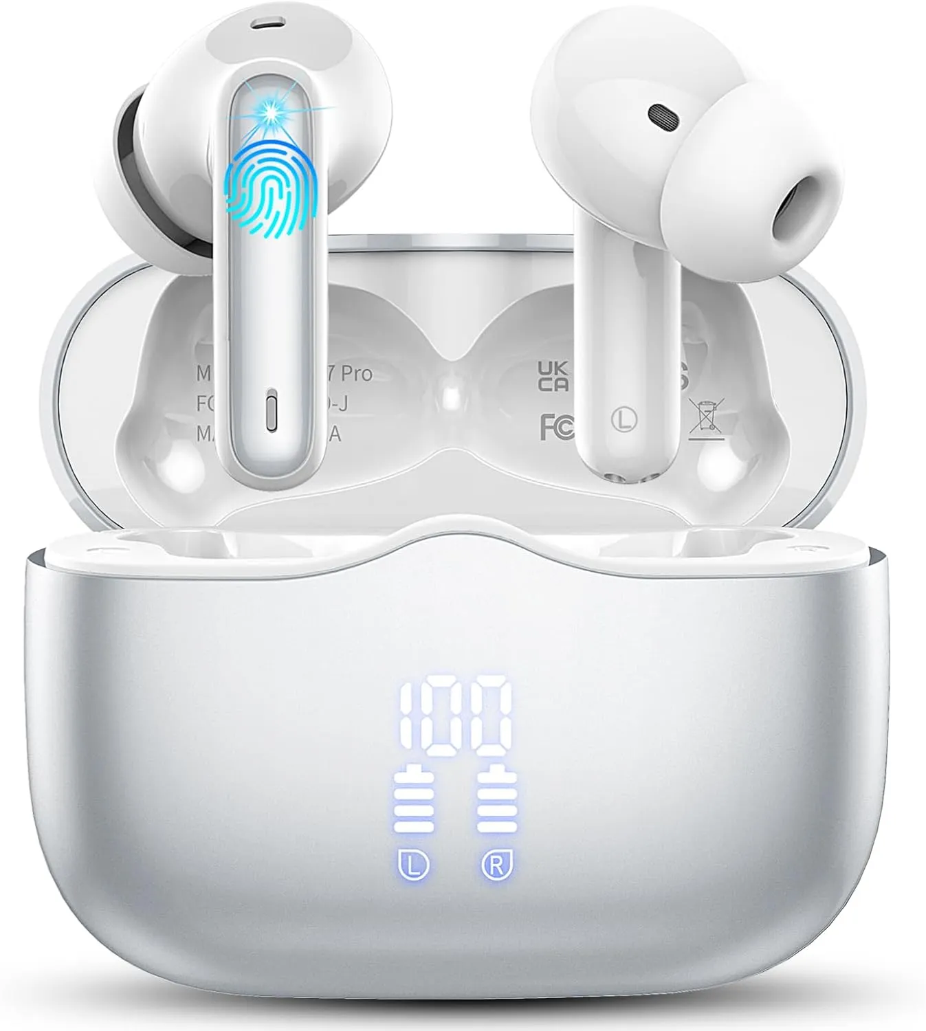 Wireless Earbuds, Bluetooth 5.3 Headphones in Ear with 4 ENC Noise Cancelling Mic, HiFi Stereo Deep Bass Wireless Earphones 40H Playtime, in-Ear Earbud Bluetooth Dual LED Display IP7 Waterproof, USB-C