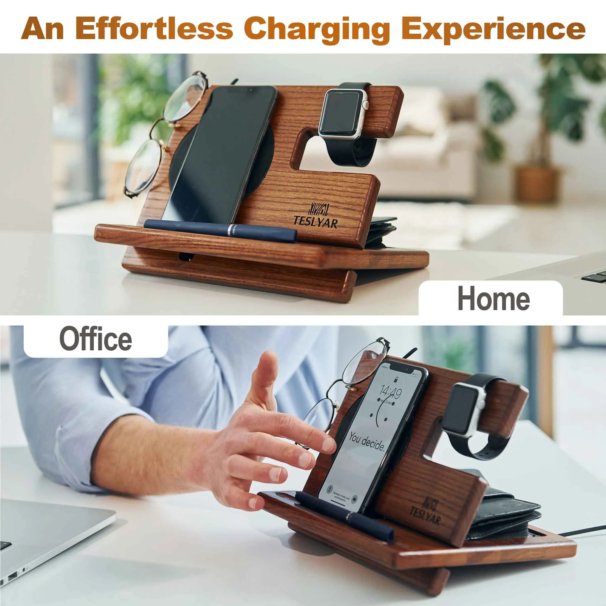 Wireless Phone Docking Station - Light Ash Wood