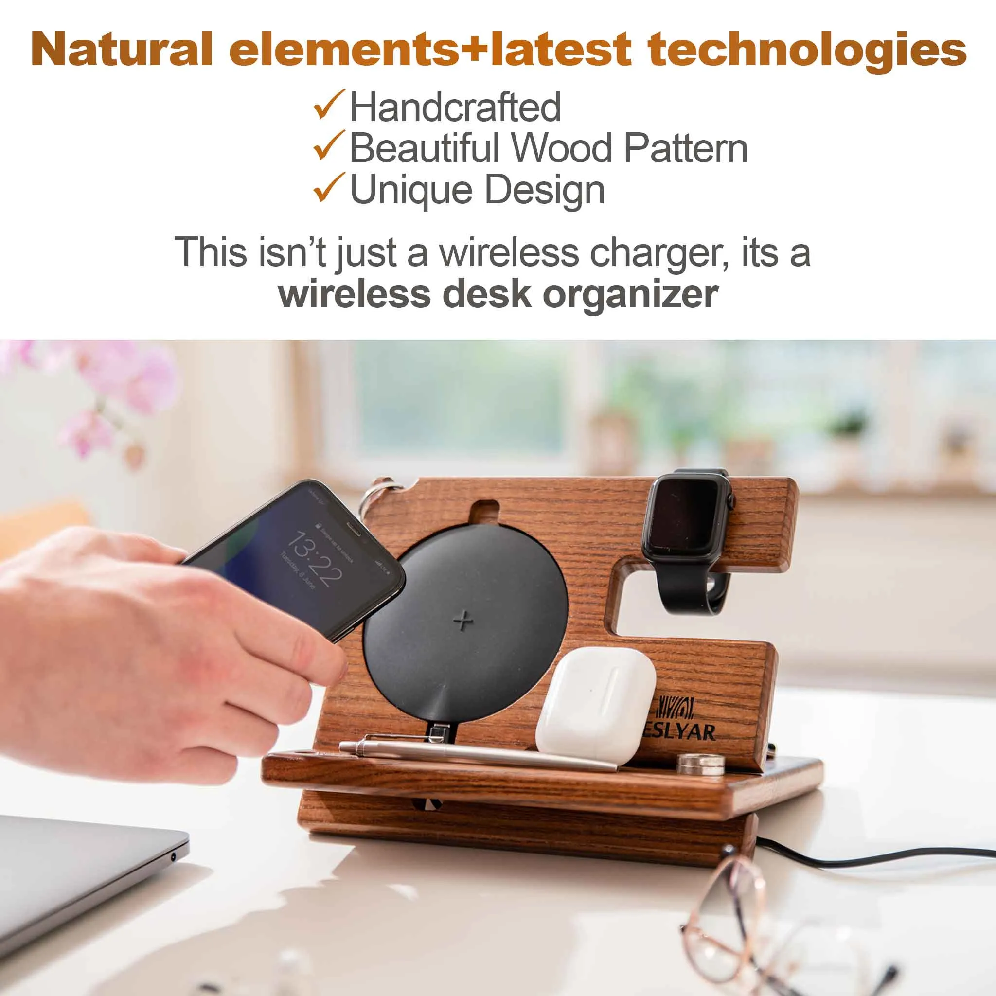 Wireless Phone Docking Station - Light Ash Wood