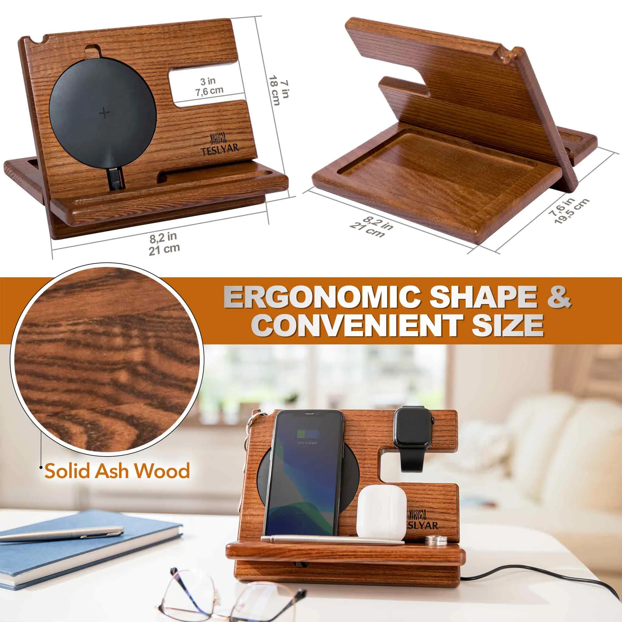 Wireless Phone Docking Station - Light Ash Wood